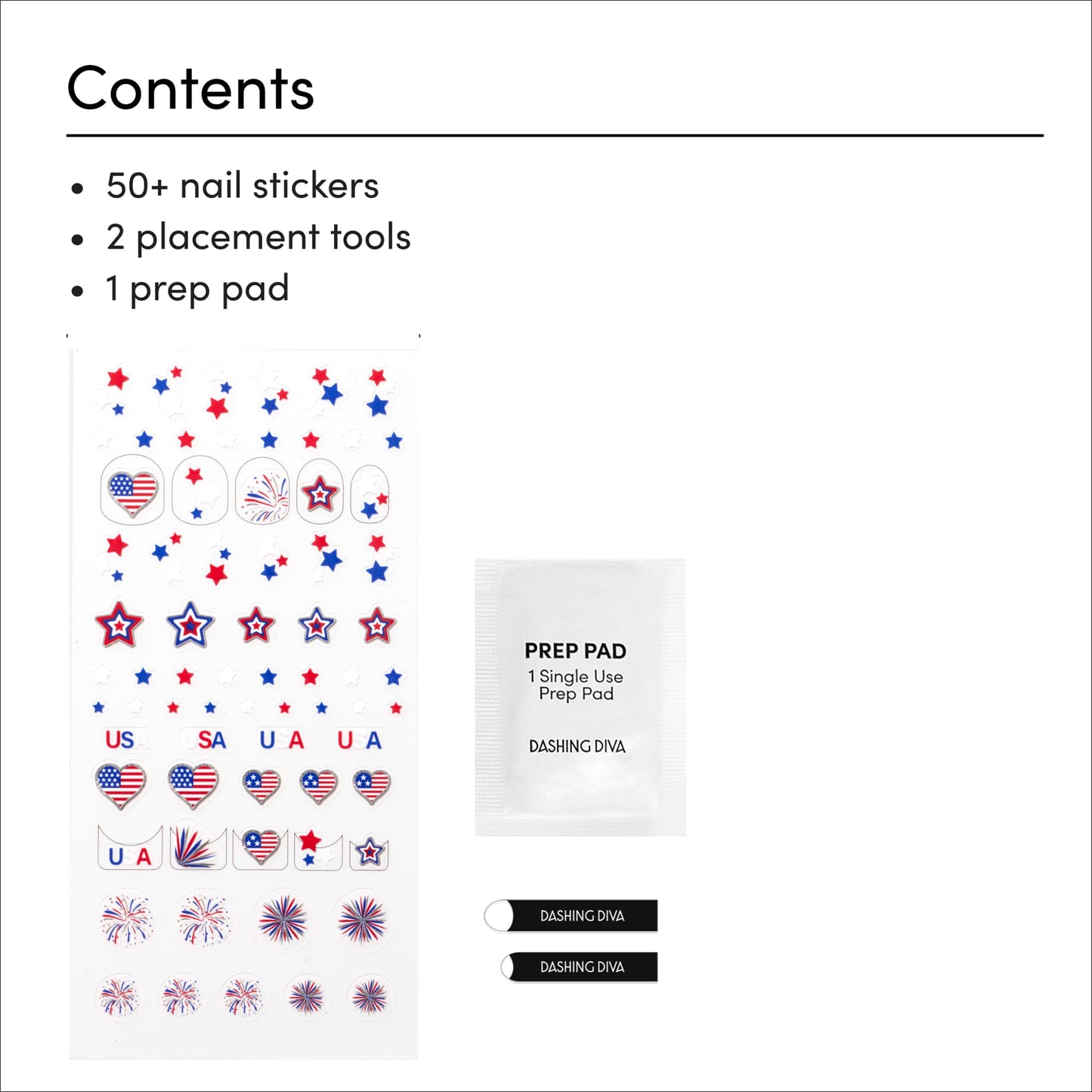 Dashing Diva Magic Pick Nail Stickers - Patriotic Magic - Premium Nail Art - Comes with 50+ Stickers and 2 Precision Placement Tools