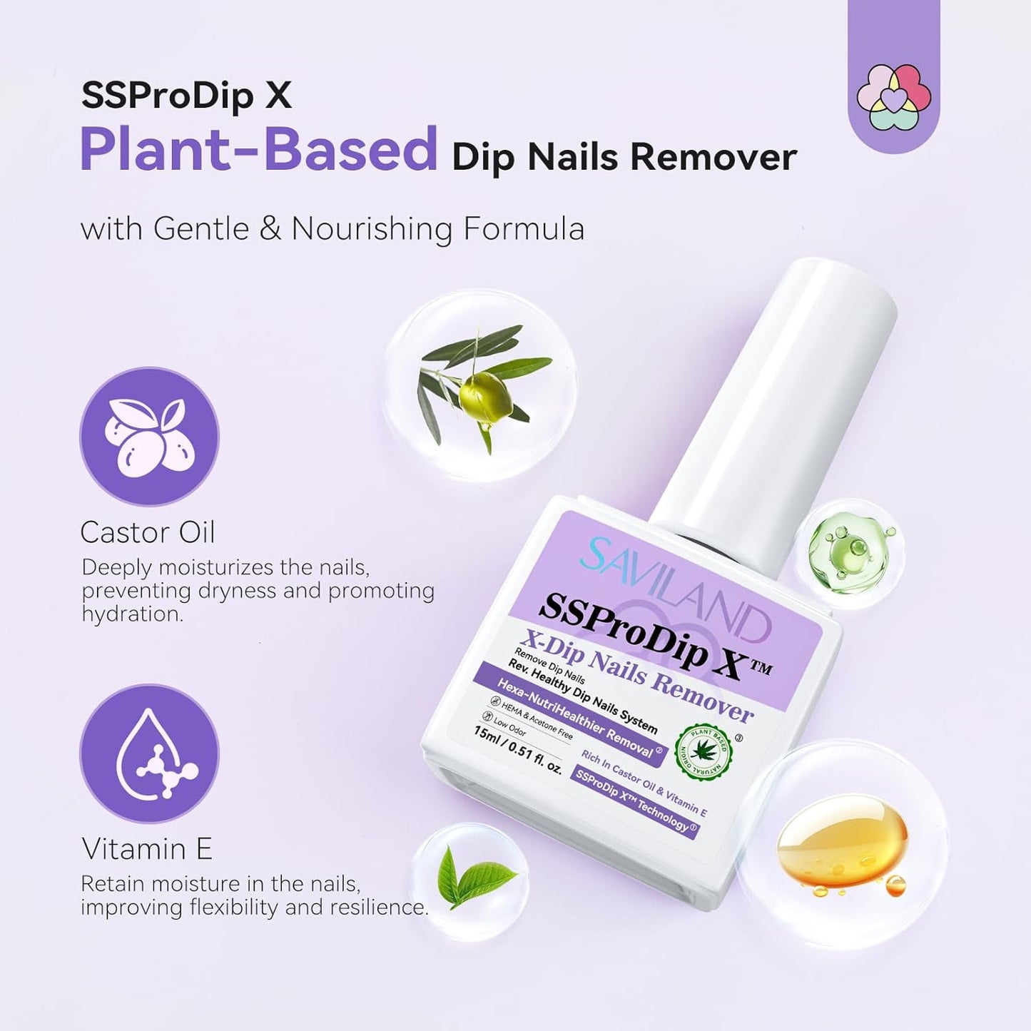 SAVILAND Dip Powder Remover Kit - Gentle Nail Removal Without Soaking | 0.5 Fl Oz