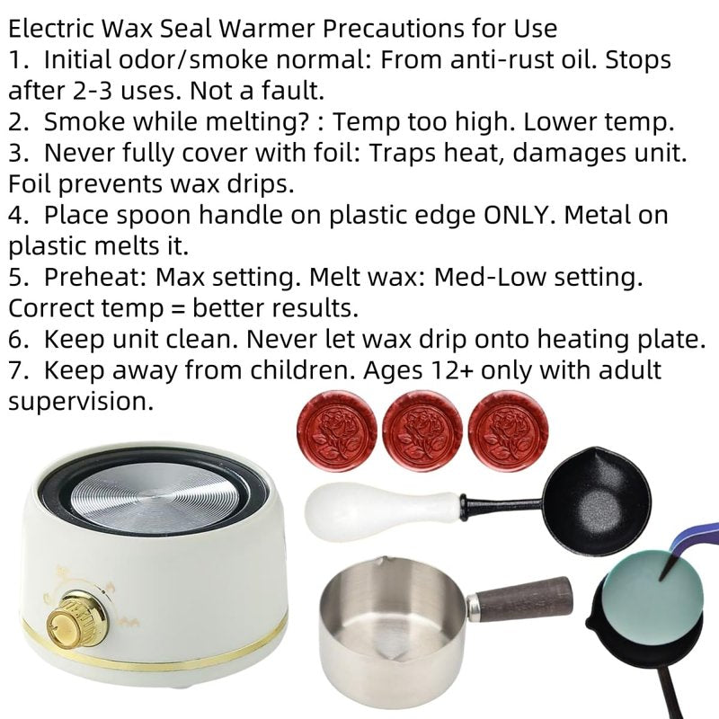 Sealing Wax Warmer Electric, Electrical Wax Seal Melting Warmer Furnace Kit with a 80ml Large Spoon, a Non-Slip Melt Scoop Great Tool for Melting Waxs Seals Sticks Beads (White)