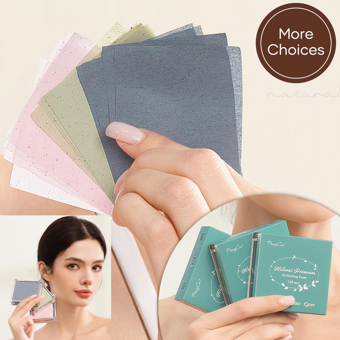 Blotting Papers for Face with Mirror and Puff, 100 Count Rose Oil Blotting Sheets for Oily Skin, Portable Compact for Purse, Travel, and On-the-Go Touch-Ups