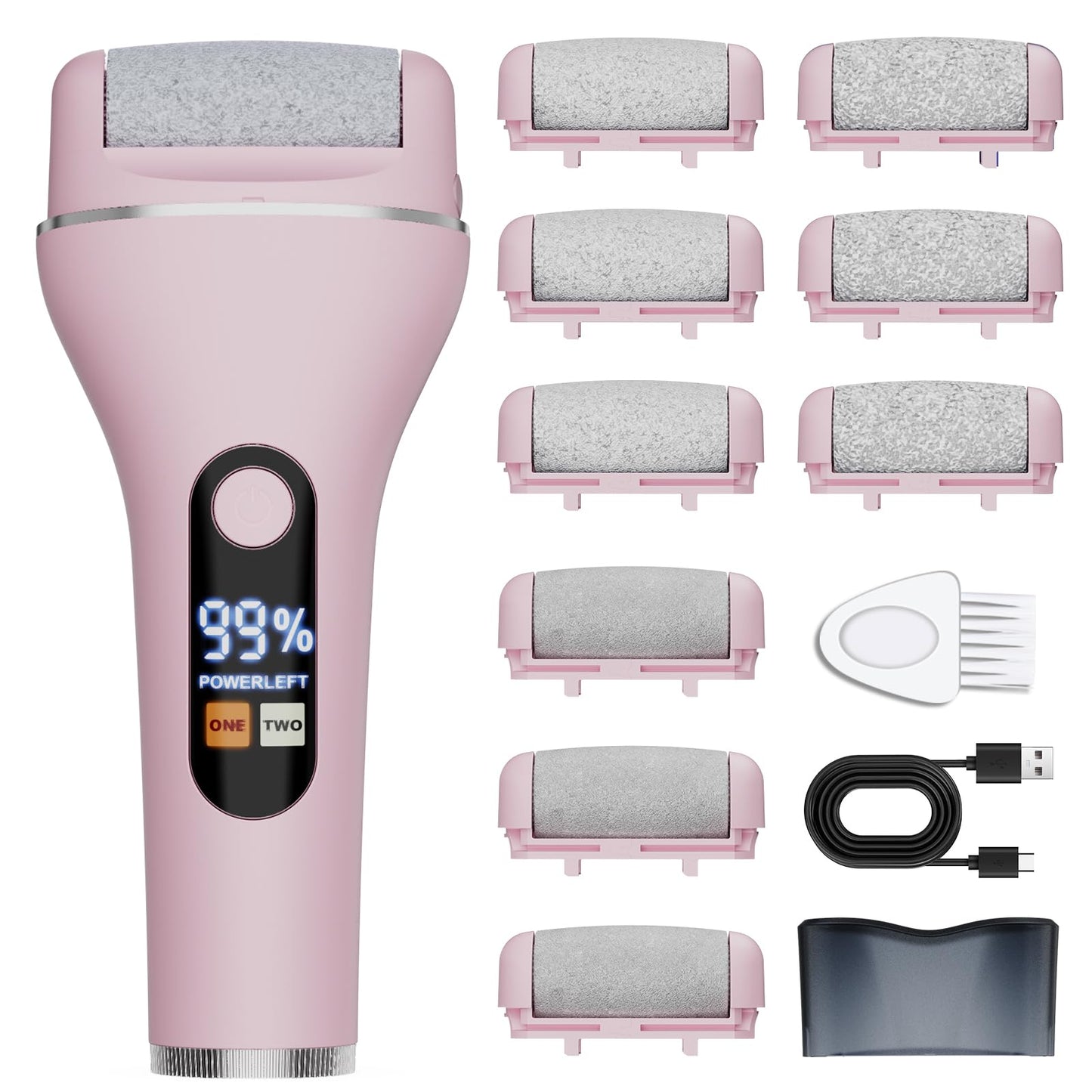 AdamPark Electric Callus Remover for Feet, Rechargeable Portable Electronic Foot Callus Remover 2-in-1 Wet/Dry Foot Scrubber Electric Toot File for Hard Cracked Dry Dead Skin（Pink）