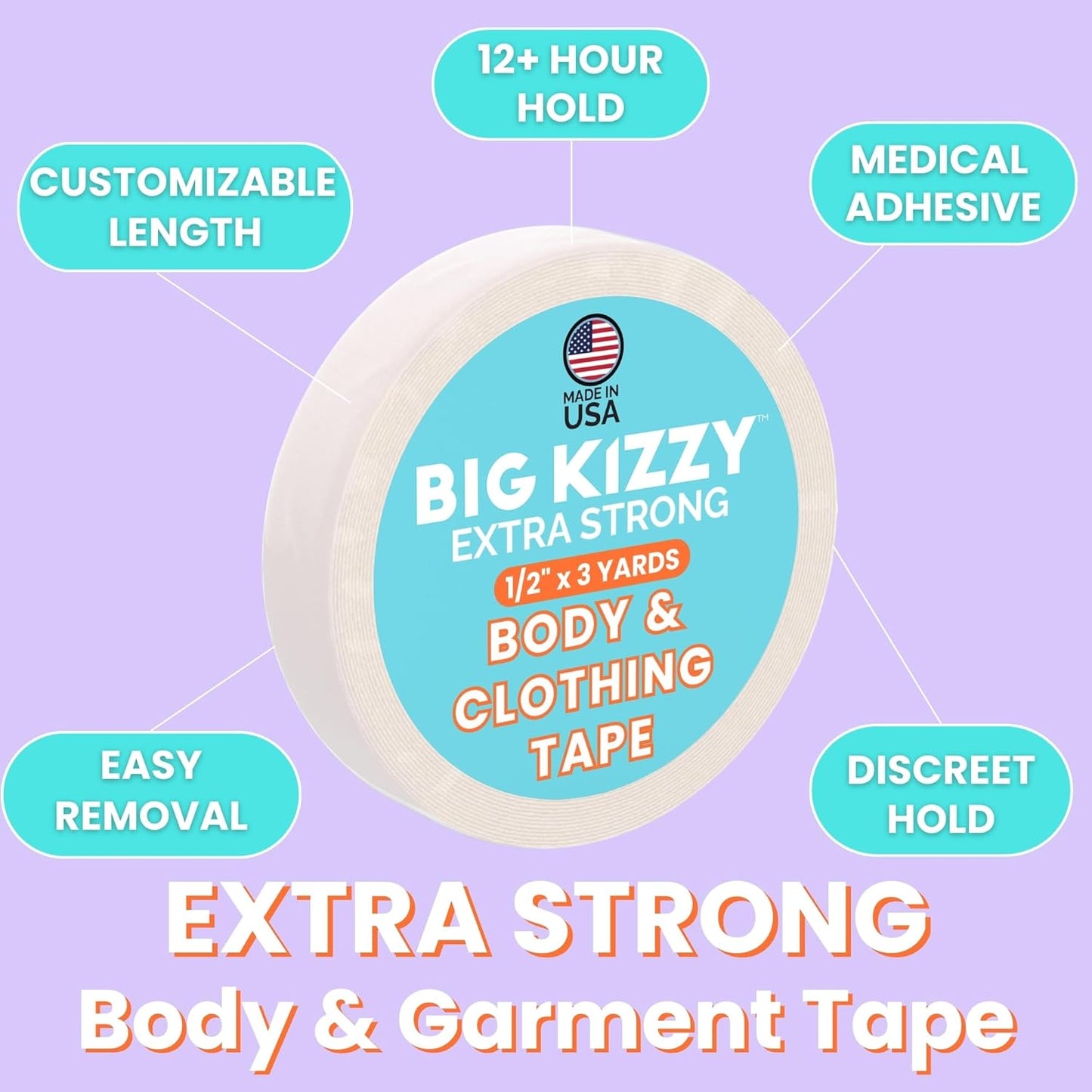 Body & Clothing Tape for Secure Fit - Invisible, Waterproof, 2-Inch Roll