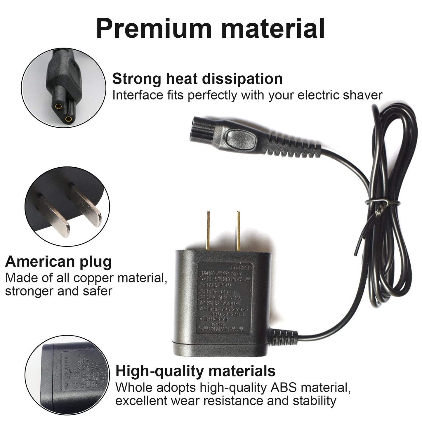 LinMei HQ8505 Power Cord for Philips QP6520 QP6530 MG7750 MG5750 3000 5000 6000 7000 9000 Series Electric Beard Trimmer, Shaver and Groomer