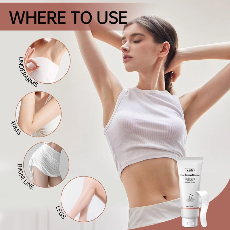 VGO Painless Hair Removal Lotion for Women & Men - For Unwanted Hair, All Skin Types, White, 4.02 oz