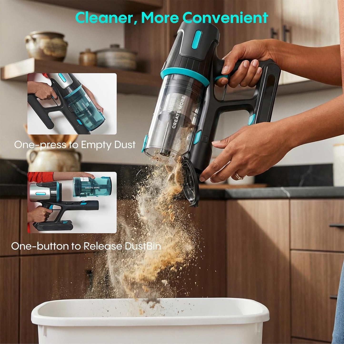 Cordless Vacuum Cleaner - 65KPa Suction Power, 65 Mins Runtime, Anti-Tangle Touch Screen | Detachable Battery for Floors & Carpets