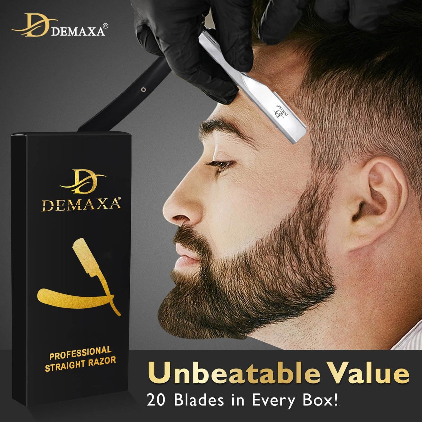 Professional 20 Straight Razor Blades with DEMAXA Shavette Straight Razors for Men - Navajas para Barbero Professional Barber Razor Blade for Close Shaving with Soft Pouch - Cut Throat Razors for Men