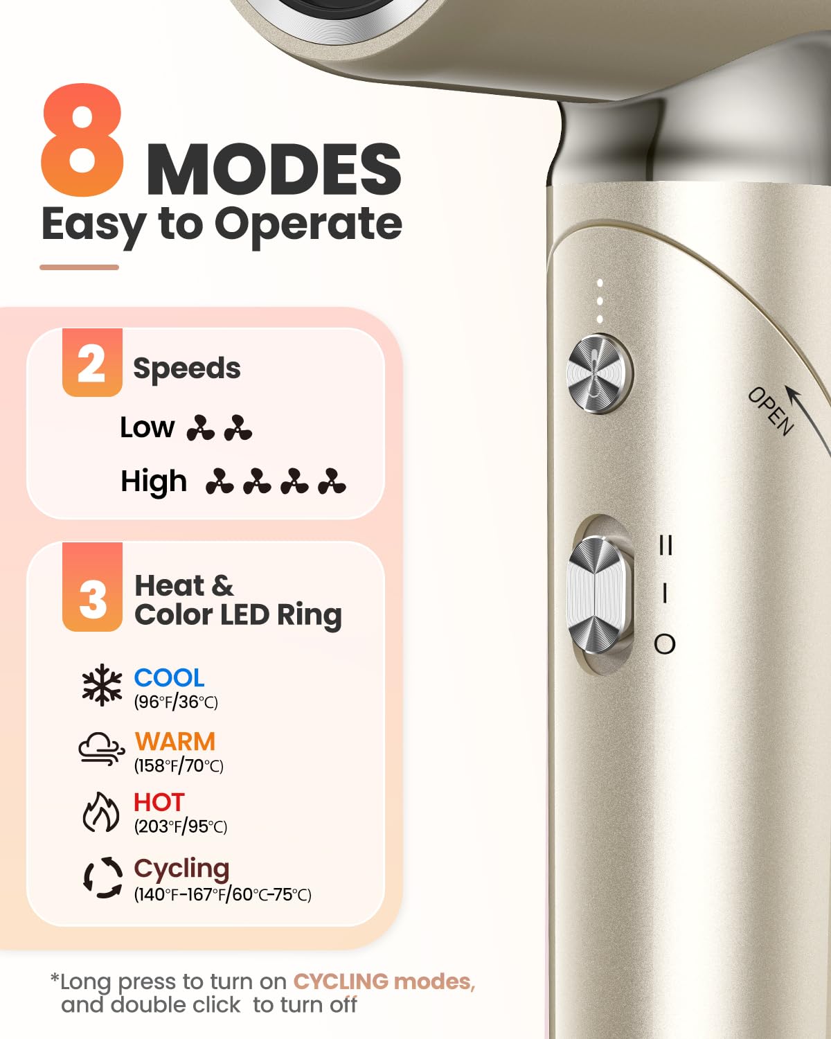 Travel Hair Dryer Dual Voltage for Europe Foldable, High Speed Ionic Blow Dryer Fast Drying,100-240V Portable Dryers with Magnetic Nozzles,1300W-gold
