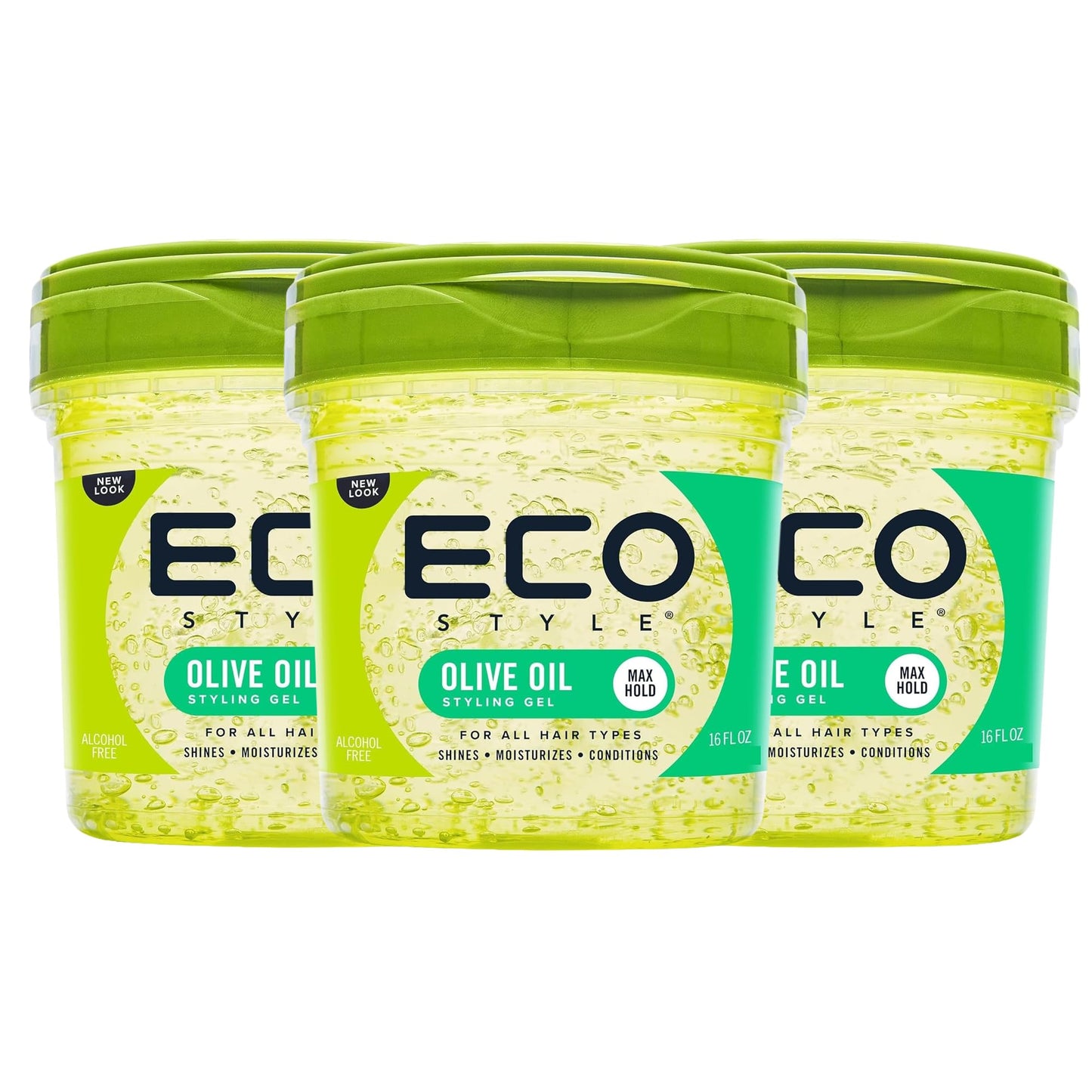 Eco Style Olive Oil Styling Gel (3 Pack) - Adds Shine and Tames Split Ends - Delivers Moisture to Scalp - Nourishes And Repairs - Provides Weightless and Superior Hold - Ideal for all Hair - 8 oz