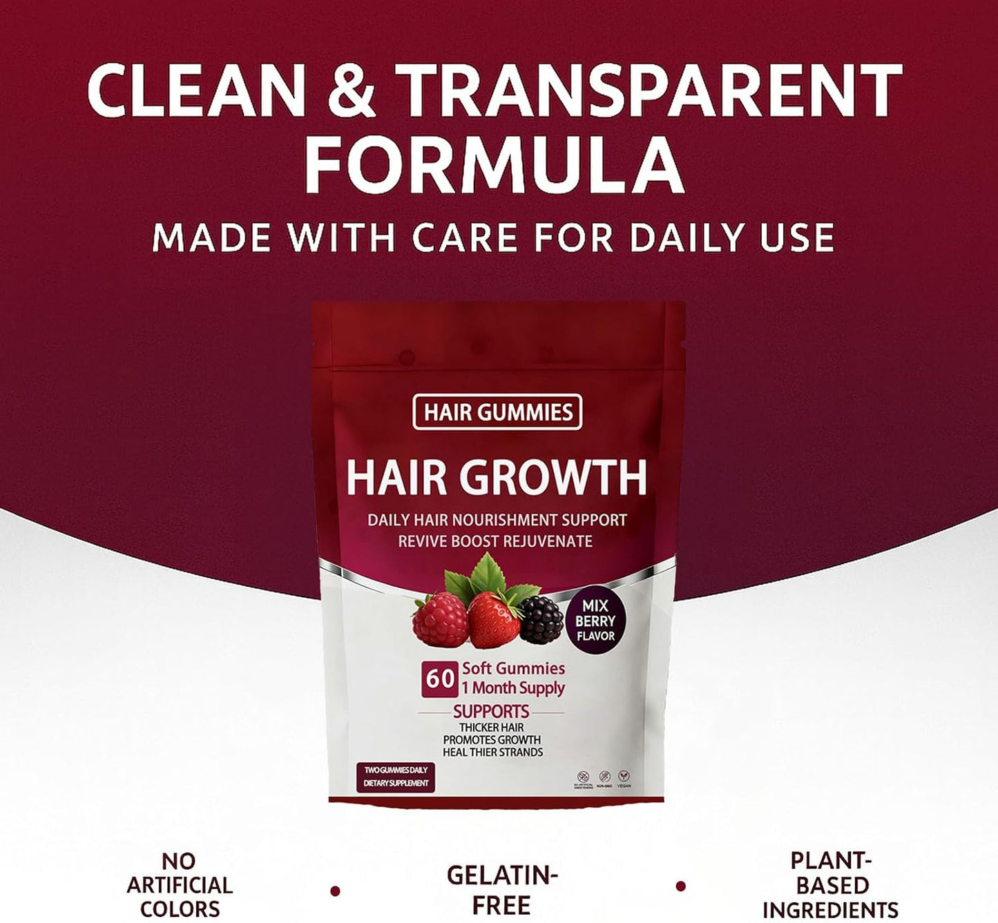 Lumin Hair Growth Gummies - Biotin & Collagen for Thicker Hair | Mixed Berry, 60 Count