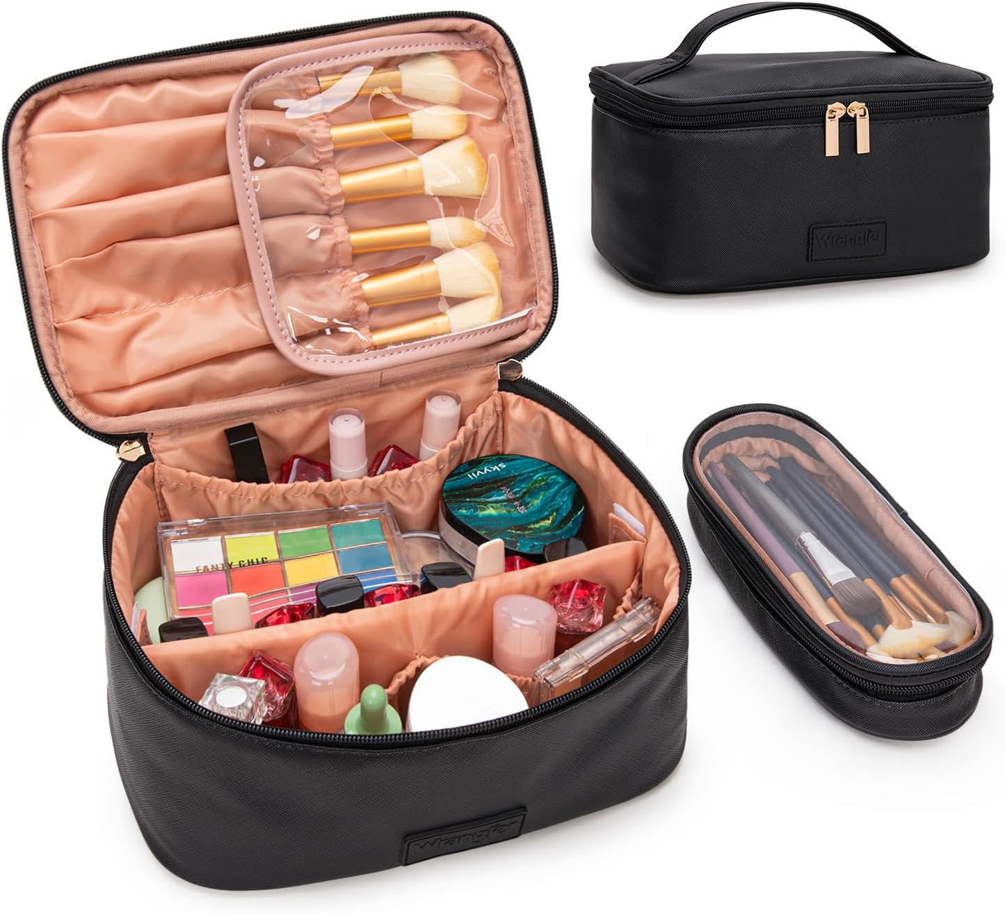 Montana West Travel Makeup Bag Set - Large Cosmetic Organizer with Brush Holder & Divider | Cute Aztec Design