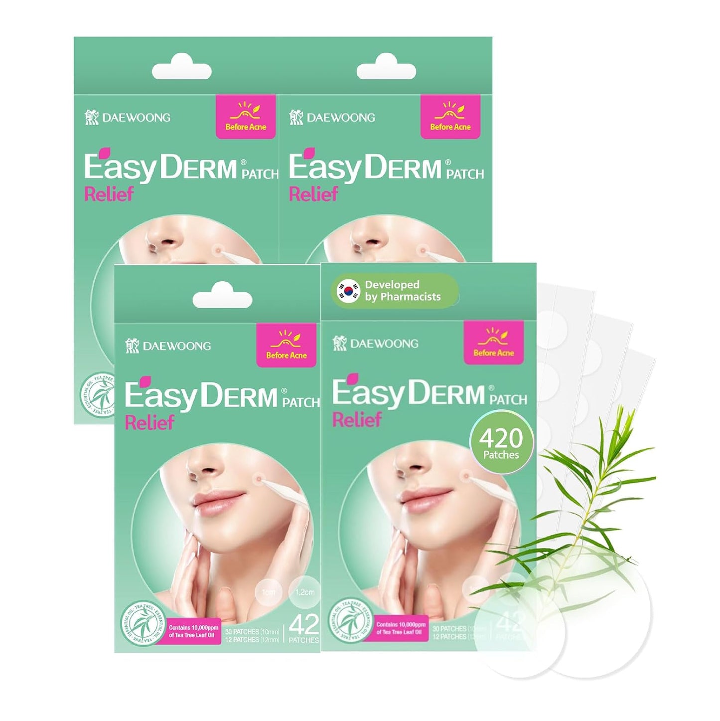 Invisible Acne Patch - 10,000 ppm Tea Tree Oil, Ultra-Slim 0.1mm | 4 Packs (168 Patches) for Clear Skin Care