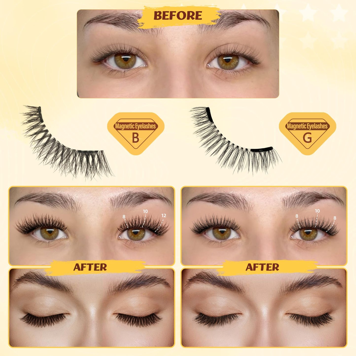 QUEWEL 2 Pairs Magnetic Eyelashes with Applicator Reusable No Glue Needed Magnetic Lashes Cat Eye Natural Look Lashes Kit Easy to Wear and Remove(NZH B+G)