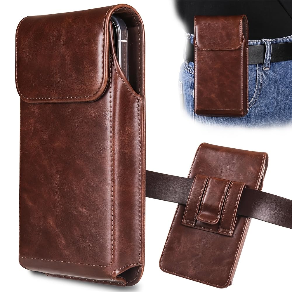 1pc Men's Waist Clip Phone Case - Durable, Lightweight, and Versatile Wallet Pouch for Secure Phone Storage, Brown, with Adjustable Shoulder Strap (Brown)