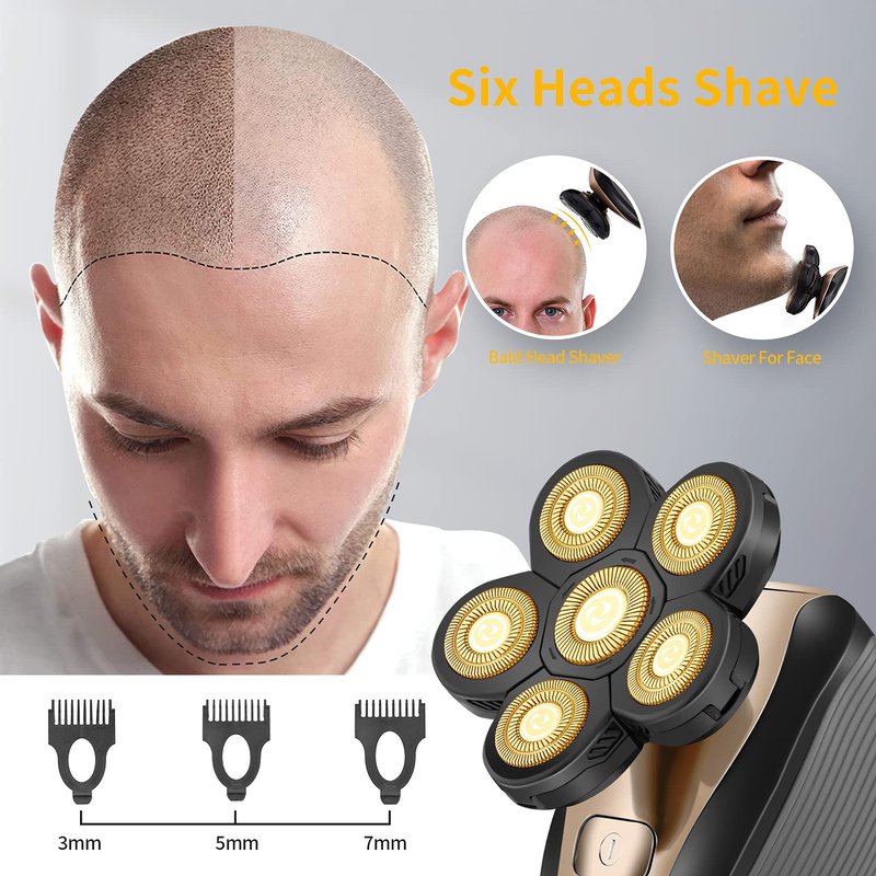 Head Shavers for Men - Upgraded Multifunctional Bald Head Shaver, Waterproof Electric Razor for Men Cordless Rechargeable Shaving Grooming Kit (Gray)