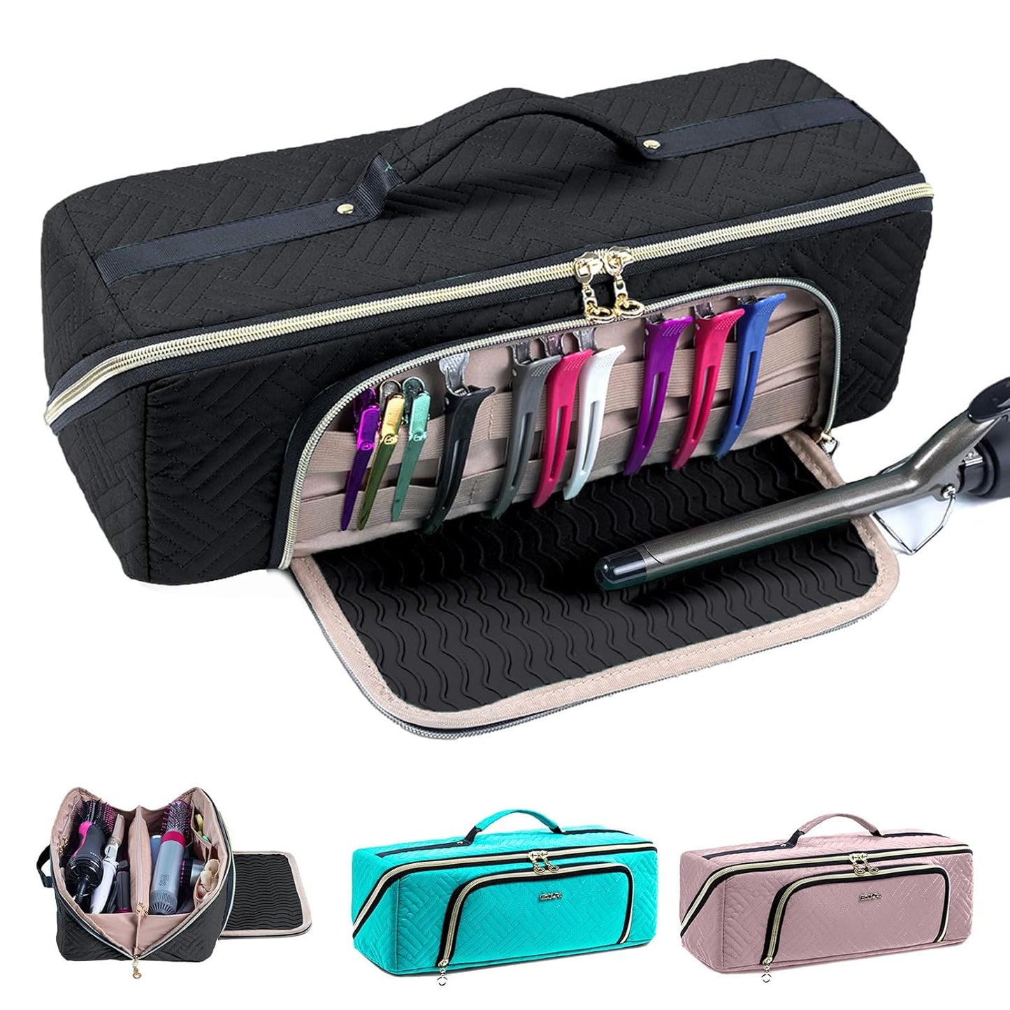Large Hair Tools Travel Bag - 2-in-1 Organizer for Hair Dryer, Flat Irons & Curling Irons | Perfect for Travel Essentials