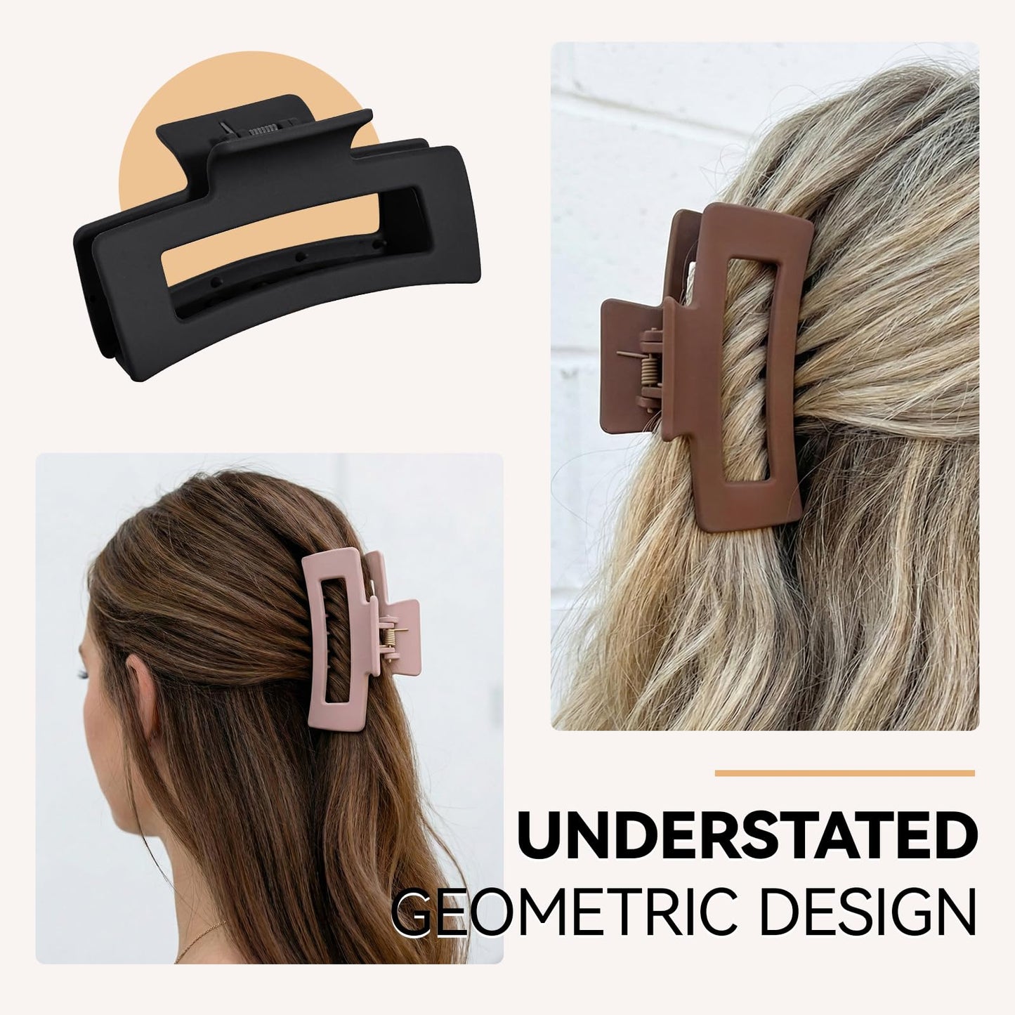 Mtiyoose 4Pcs Large Soft Matte Skin-Feel Claw Clips,4.1" Non-Slip Strong Hold,No Hard Plastic,Durable Unbreakable,Comfy Clip for Thin/Thick/Curly Hair,Lightweight All-Day Strong Hold Jaw Clip