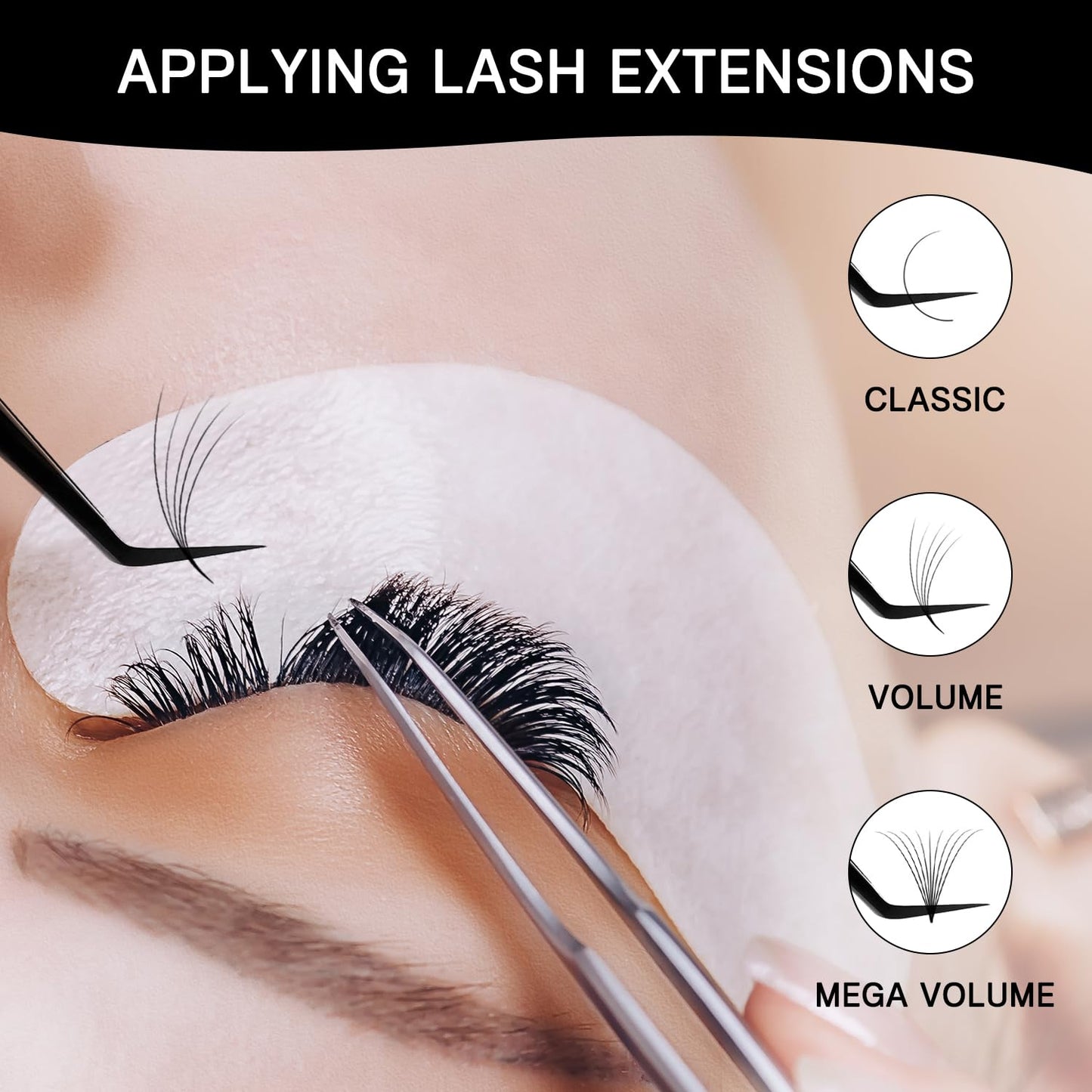 VAVALASH Lash Tweezers for Eyelash Extensions, Fiber Tip Diamond Grip 45 Degree Tweezers, Professional Precision Black Lash Tweezers for Volume & Classic Lashes