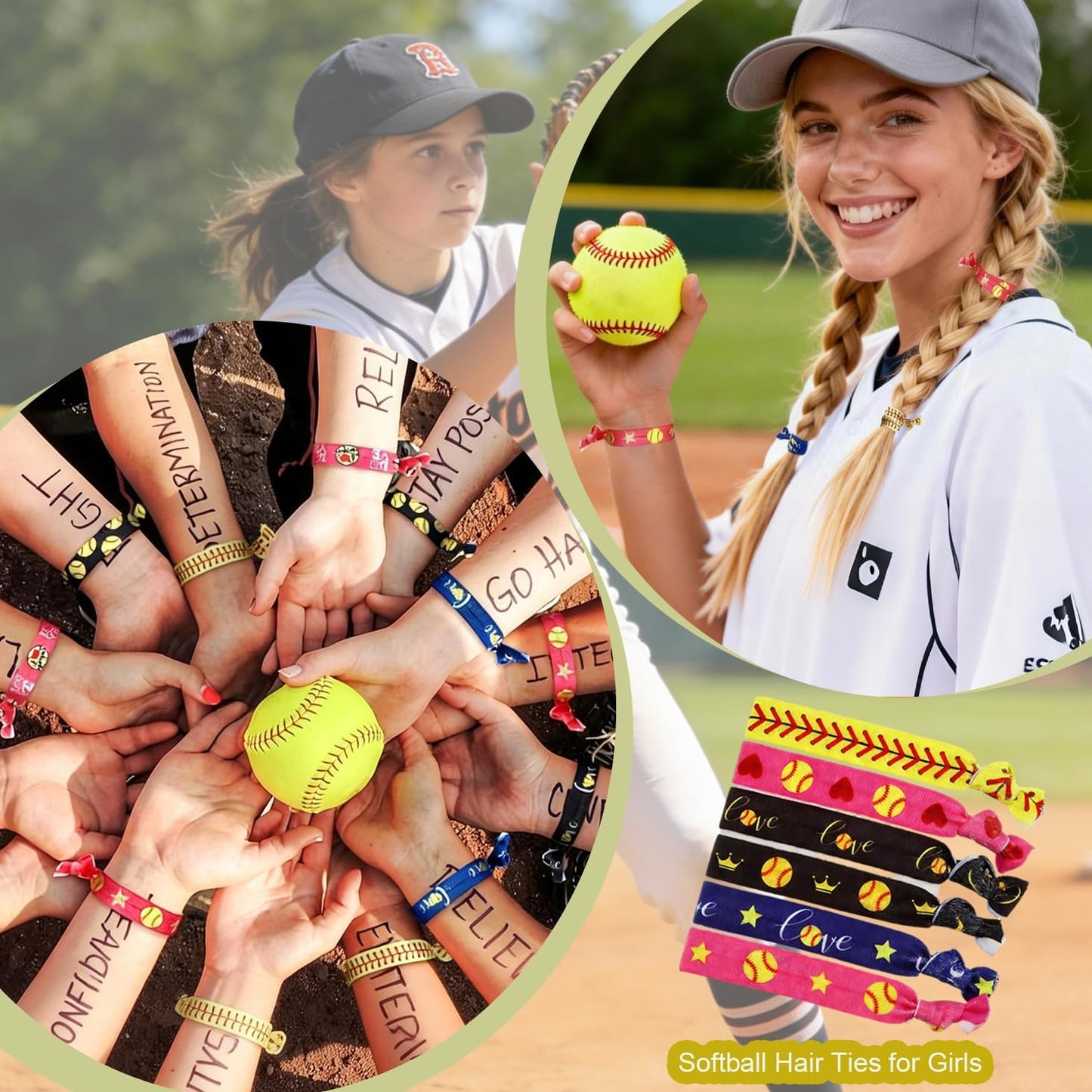 Softball Gifts Set for Women - Cross Charm Bracelet & Necklace, Makeup Bag, Hair Ties, Keychain & Stickers | Perfect Accessories for Sport Lovers