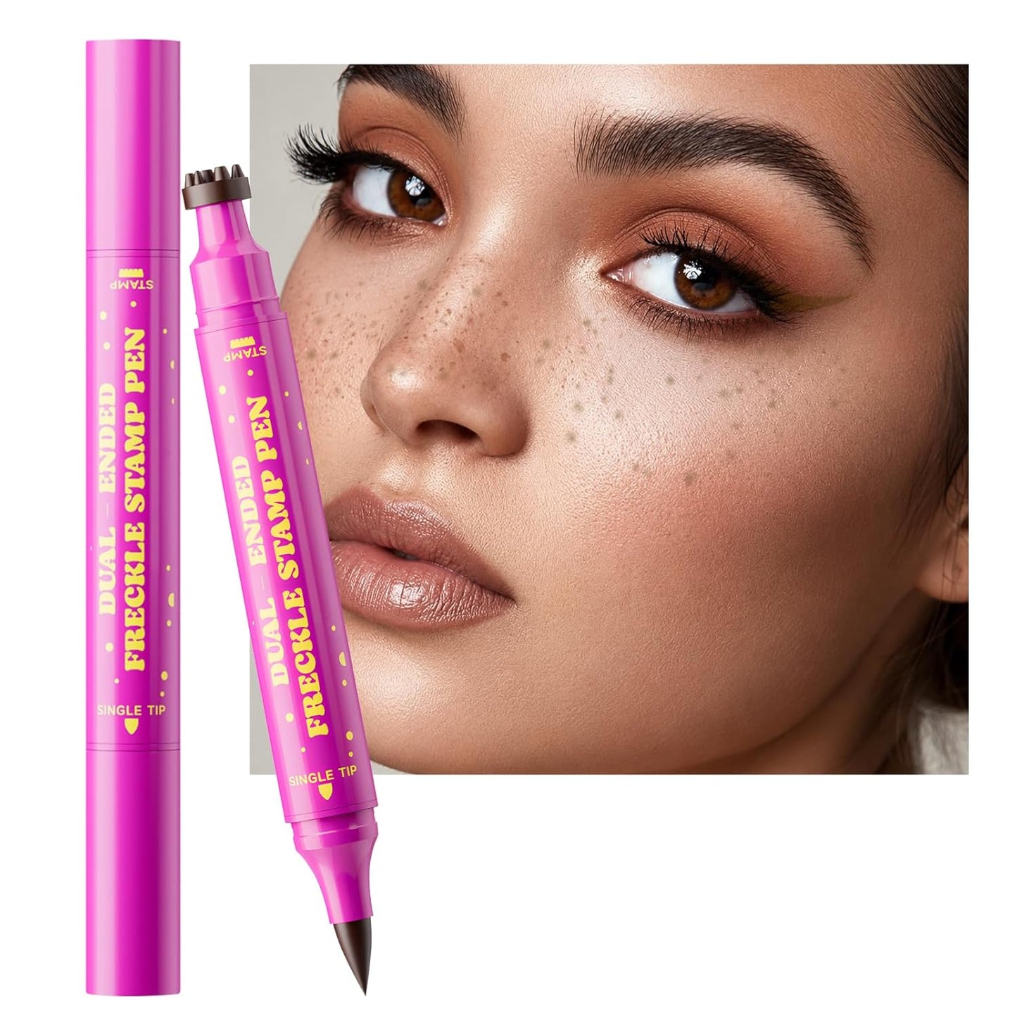 Freckle Stamp Pen - Dual-Ended Soft Sponge & Precision Tip for Realistic Faux Freckles | Waterproof Long-Lasting Marker (Soft Warm Brown)