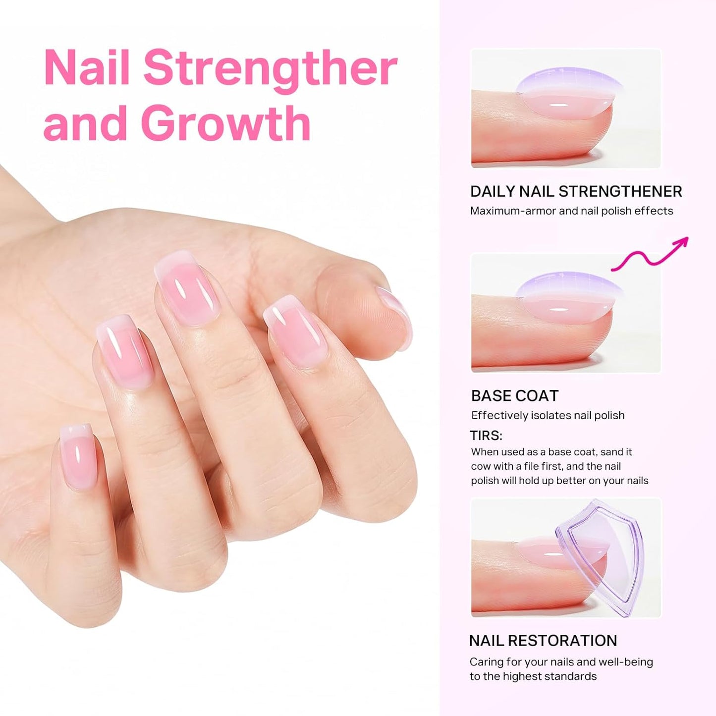 MIZHSE Nail Strengthener & Growth Hardener - Extra Strong Repair for Thin, Damaged Nails | 16ML Pink Ridge Filler