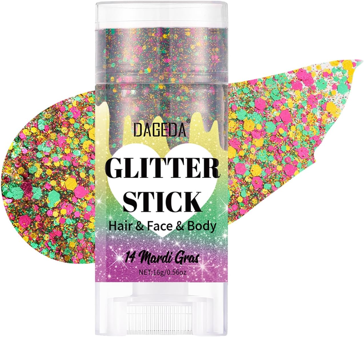 Red White Blue Body Glitter Stick - Sparkly Face Glitter Makeup for 4th of July | Shimmer Face Paint Stick