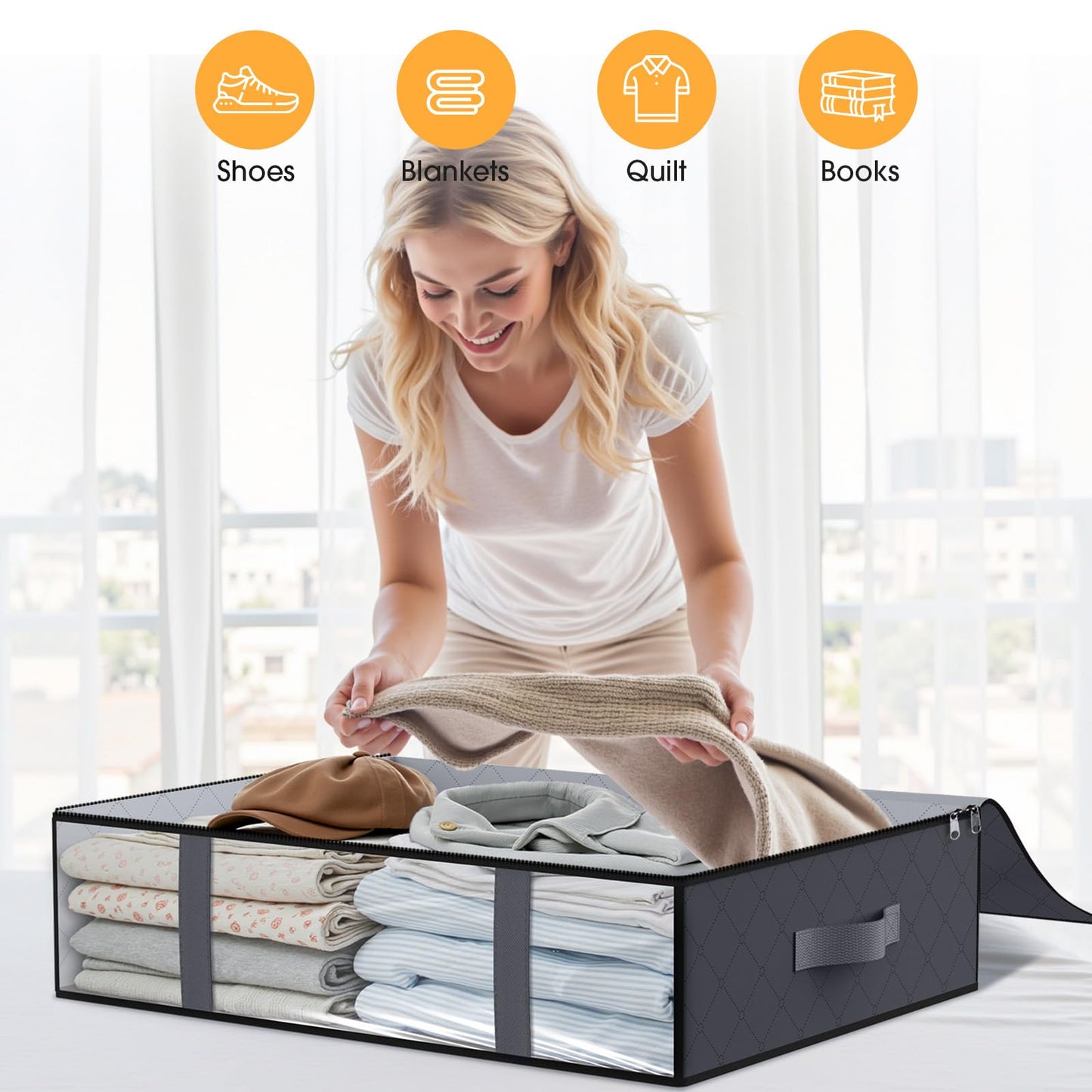 StorageRight Under Bed Storage Bags 3 Pack, 40L Large Clothes & Comforter Storage Containers with Clear Window, Breathable Fabric Organizer for Blankets, Bedding, Seasonal Clothing