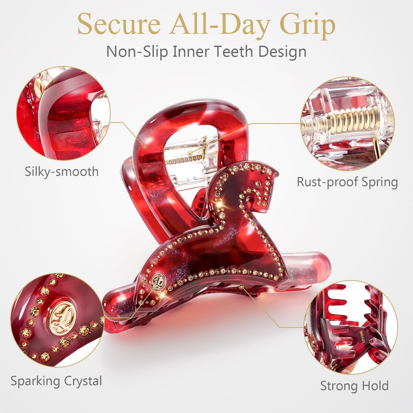 LOVIME Red Hair Clips for Women Premium, Medium Claw Clips for Thick Thin Hair Girls, Strong Grip No Slip Hair Clip, Acetate Hair Accessories for Birthday Gifts for Mom with Gift Box