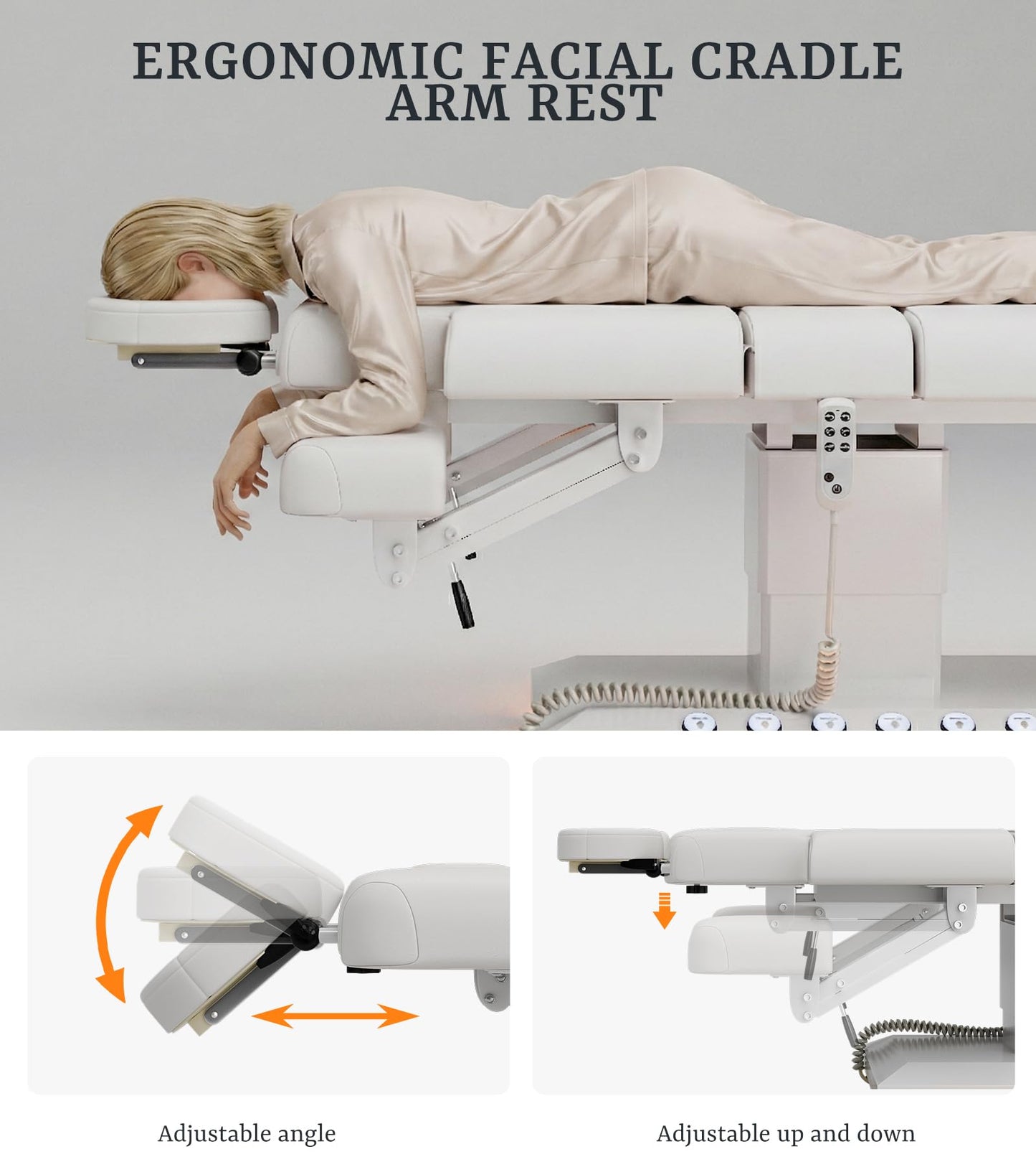 Icoget Professional Full Electric Spa Massage Treatment Table with Independent Leg Adjustment and Face Cradle for Beauty, White