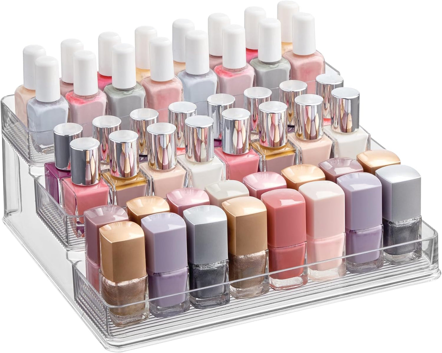 Nail Polish Organizer - 3-Tier Clear Display Stand Holds 30 Bottles | Compact Countertop Storage