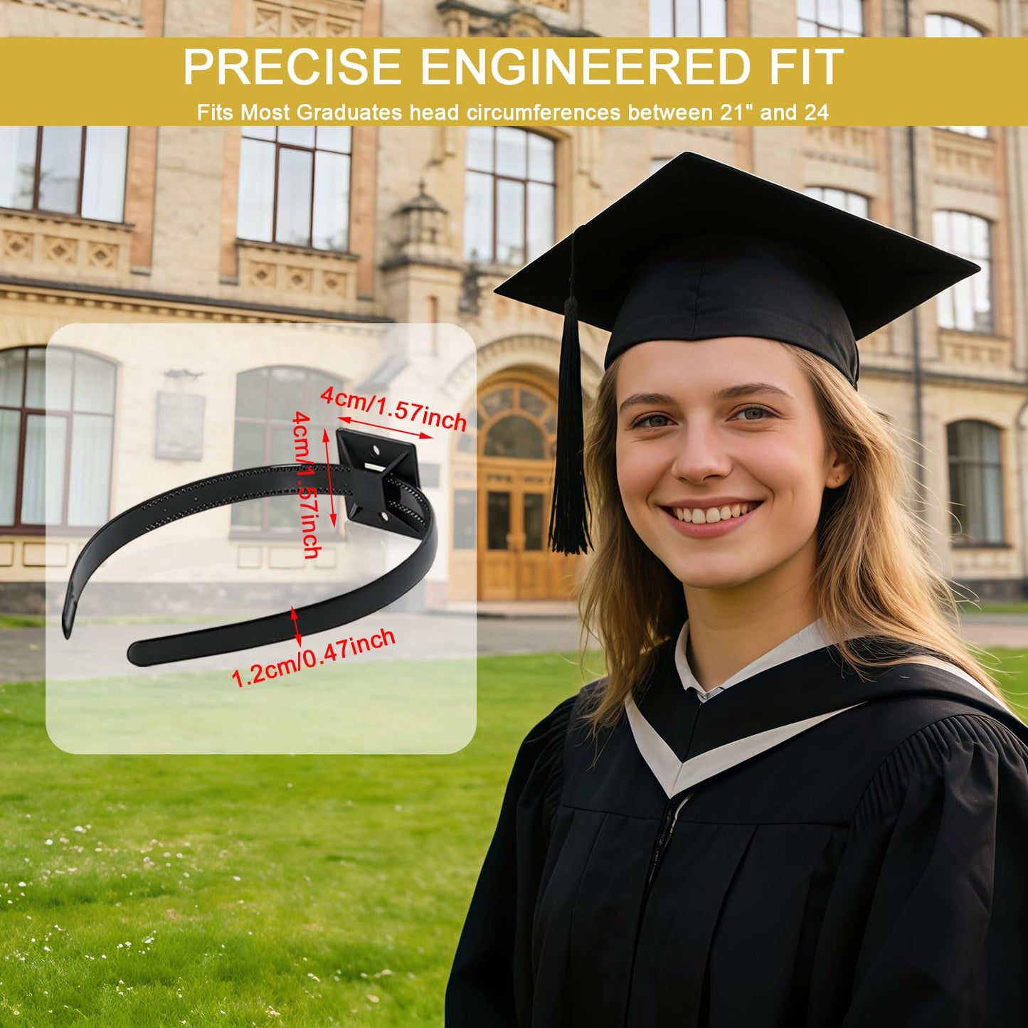 Pvoiue Graduation Cap Headband Insert 2026, Matte Black Acrylic Grad Cap Fixer with Adhesive Base, Invisible No-Slip Grad Cap Accessory for Graduates