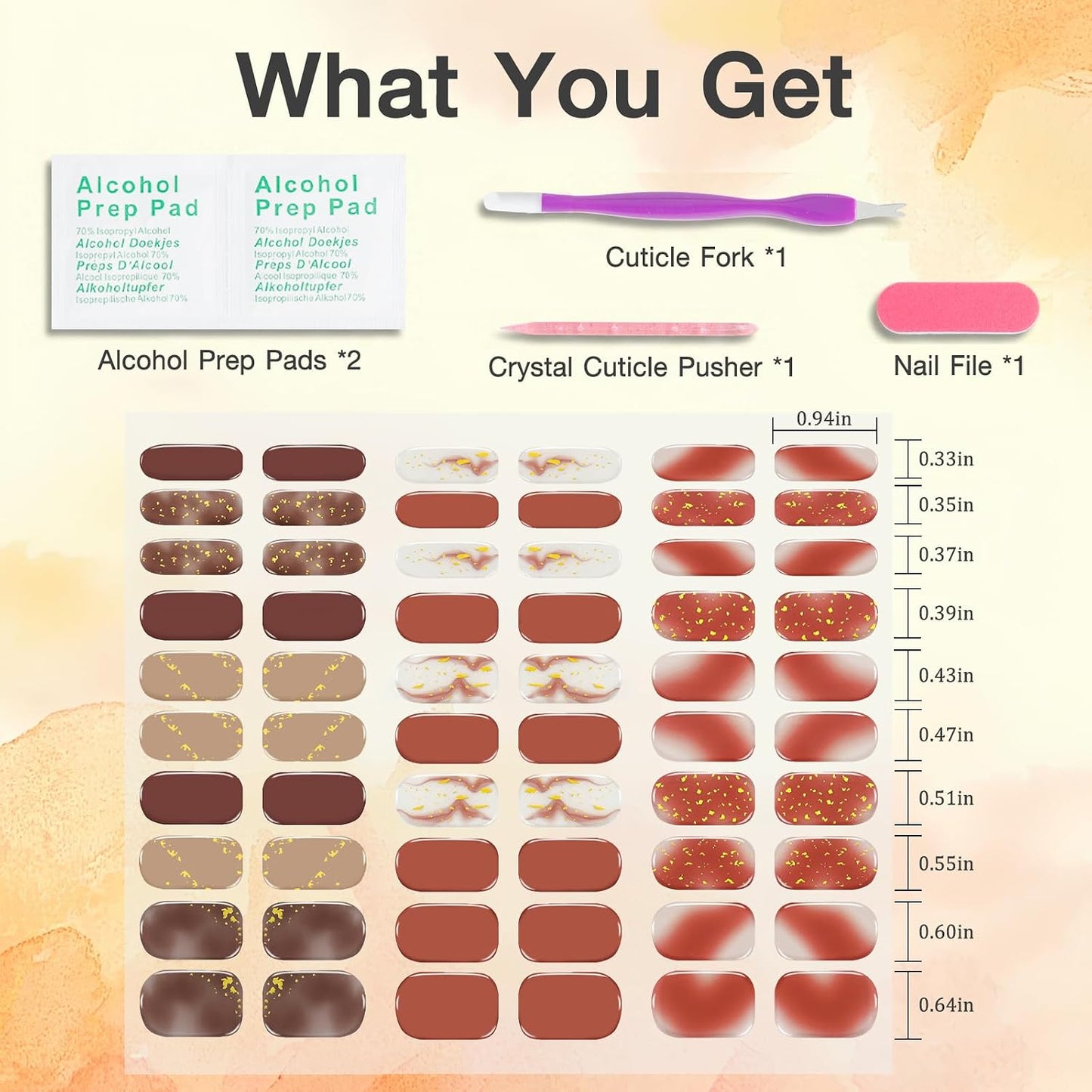 Burgundy Red Gel Nail Strips - 3pcs Semi-Cured UV Press-On Wraps with Gold Glitter | Easy Apply & Remove for DIY Nail Art