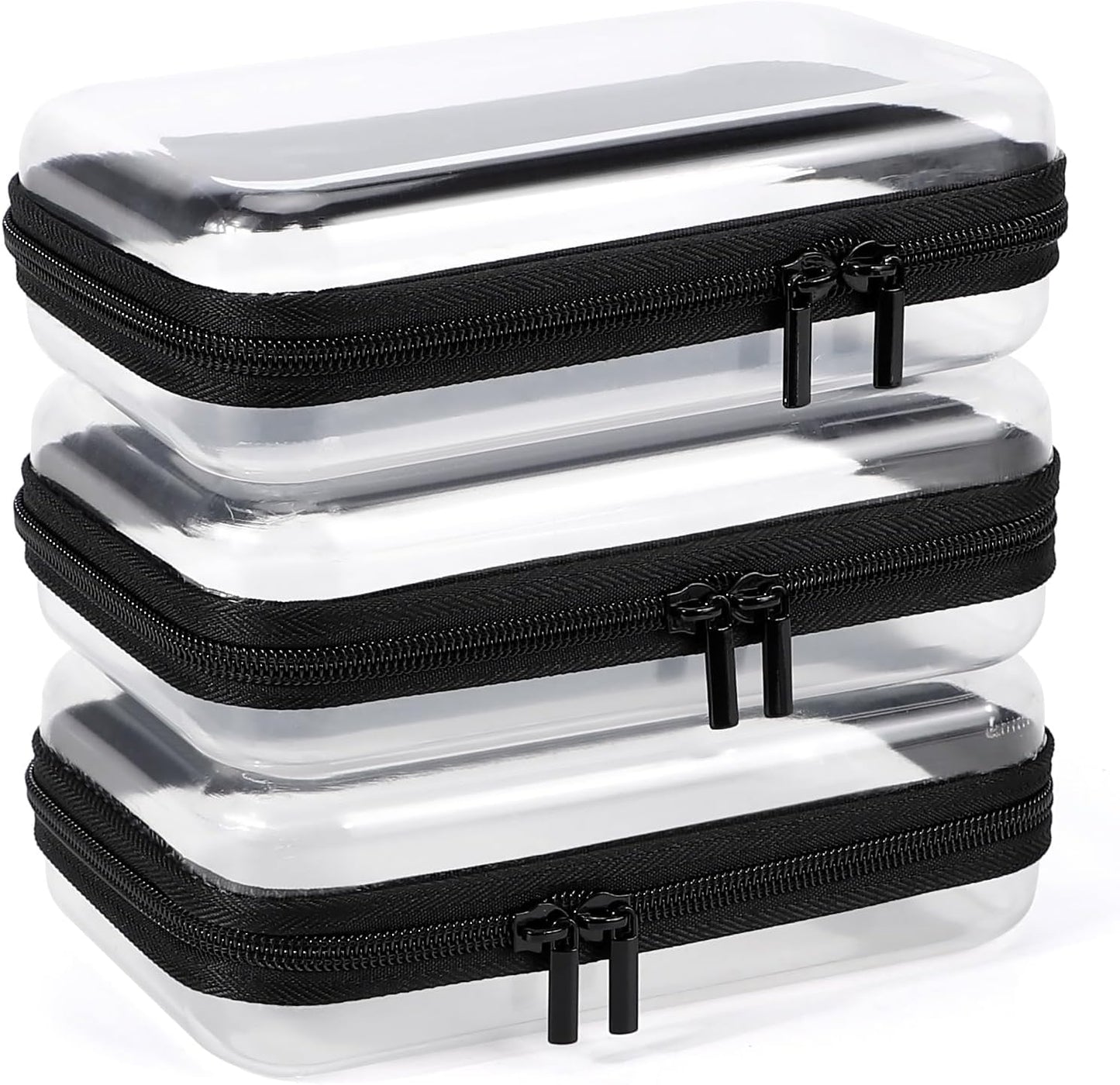 Clear Hard Shell Zipper Case - 3 Pack Waterproof Makeup Organizer | Medium Size Black Travel Toiletry Bag
