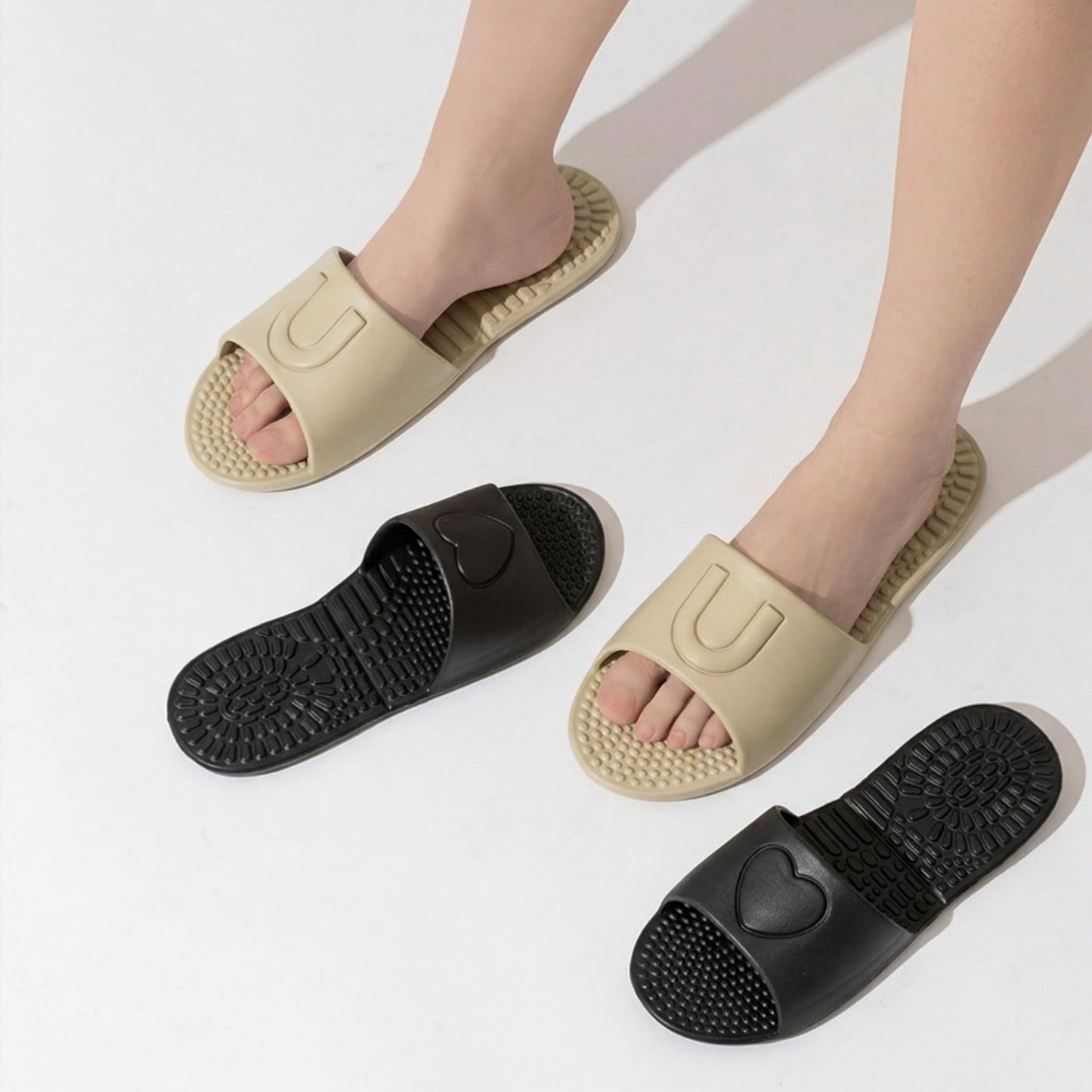 LUNASCULP Shower Shoes Travel Foldable Portable Non Slip Slippers for Hotel Guests Swimming Spa Unisex Men Women Lightweight EVA Bathroom Slides Quick Drying Water Resistant Footwear