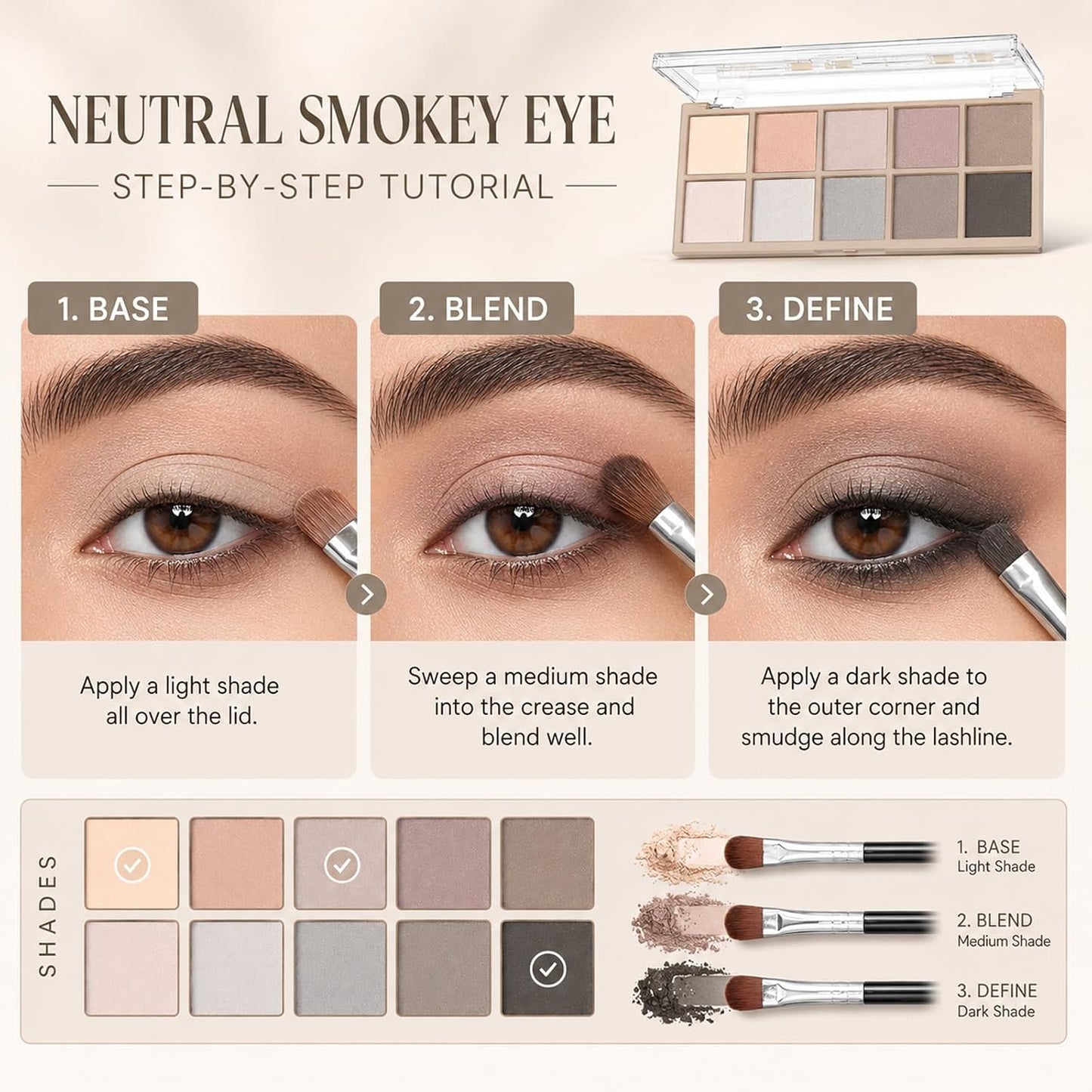 Matte Eyeshadow Palette - 10 Blendable Shades for Smokey Eyes | Waterproof, Long-Lasting Makeup