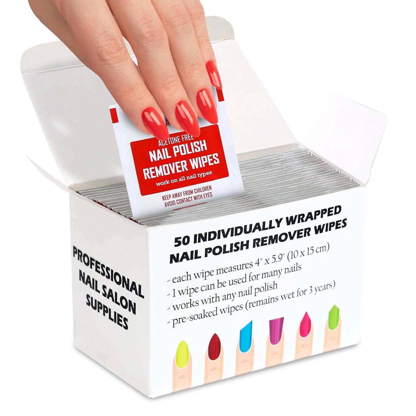 Nail Polish Remover Pads - Non-Acetone Quick Wipes for Home & Travel | 50 Individually Wrapped Pack