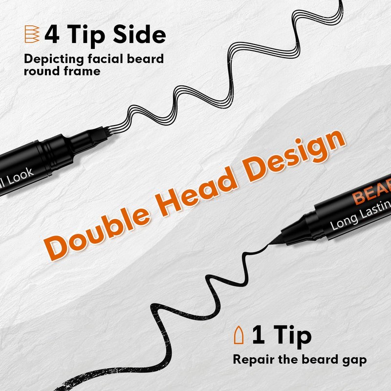 3-Pack Beard Pen Filler for Men, Waterproof & Sweat Proof Long-Lasting Beard Pen Kit with 2 Fillers & 1 Double-Headed Brush – Effectively Enhances Facial Hair (Black)
