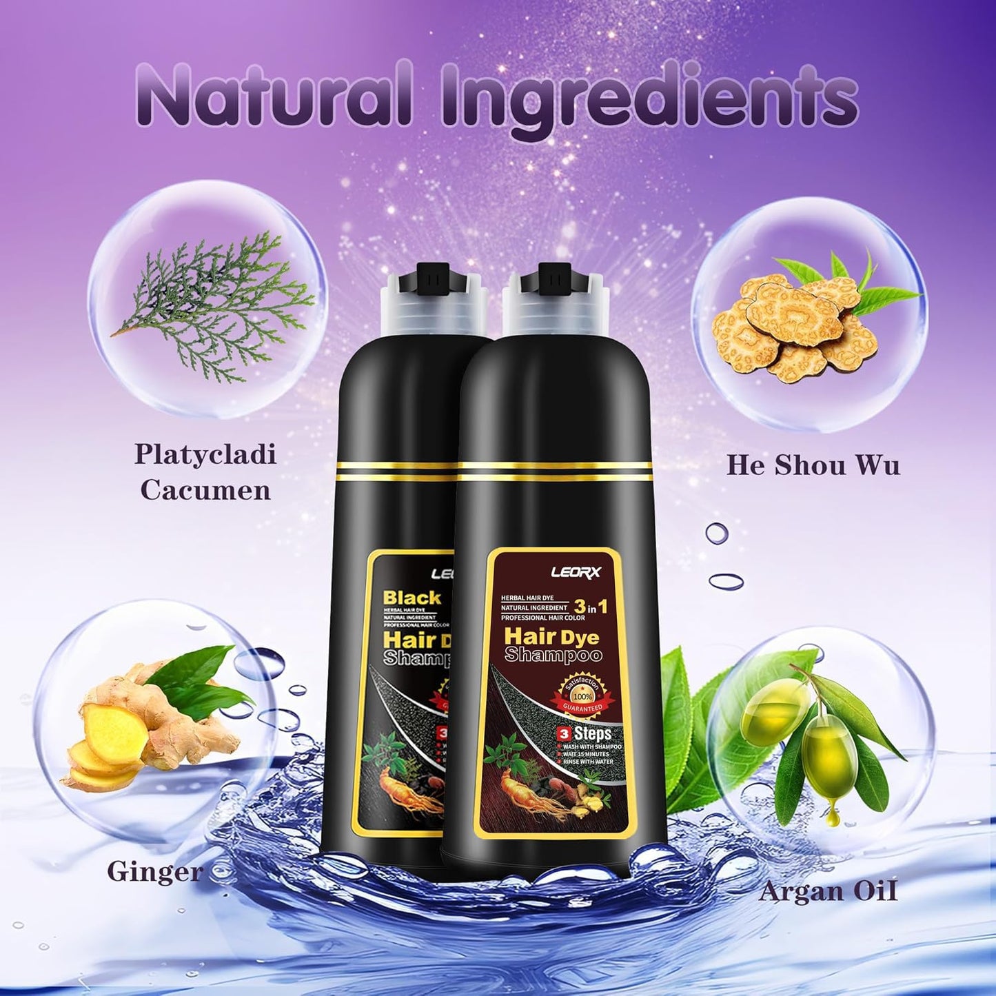 leorx Hair Dye shampoo 3 In 1, Dark Wine Red Instant Herbal Hair Color Shampoo Cover Gray Hair For Women&Men - Color Your Hair with Ease - Tintes Para El Cabello Profesional