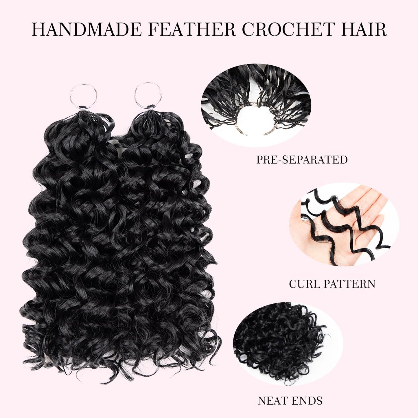 Celie Miracle Knots Hair 12 Inch Gogo Curl Feather Crochet Hair Pure Protein Fiber Close to Human Hair for Black Women,Pre-Separated 60 Strands 100g,Invisible Deep Wave Crochet Braids Black 1B