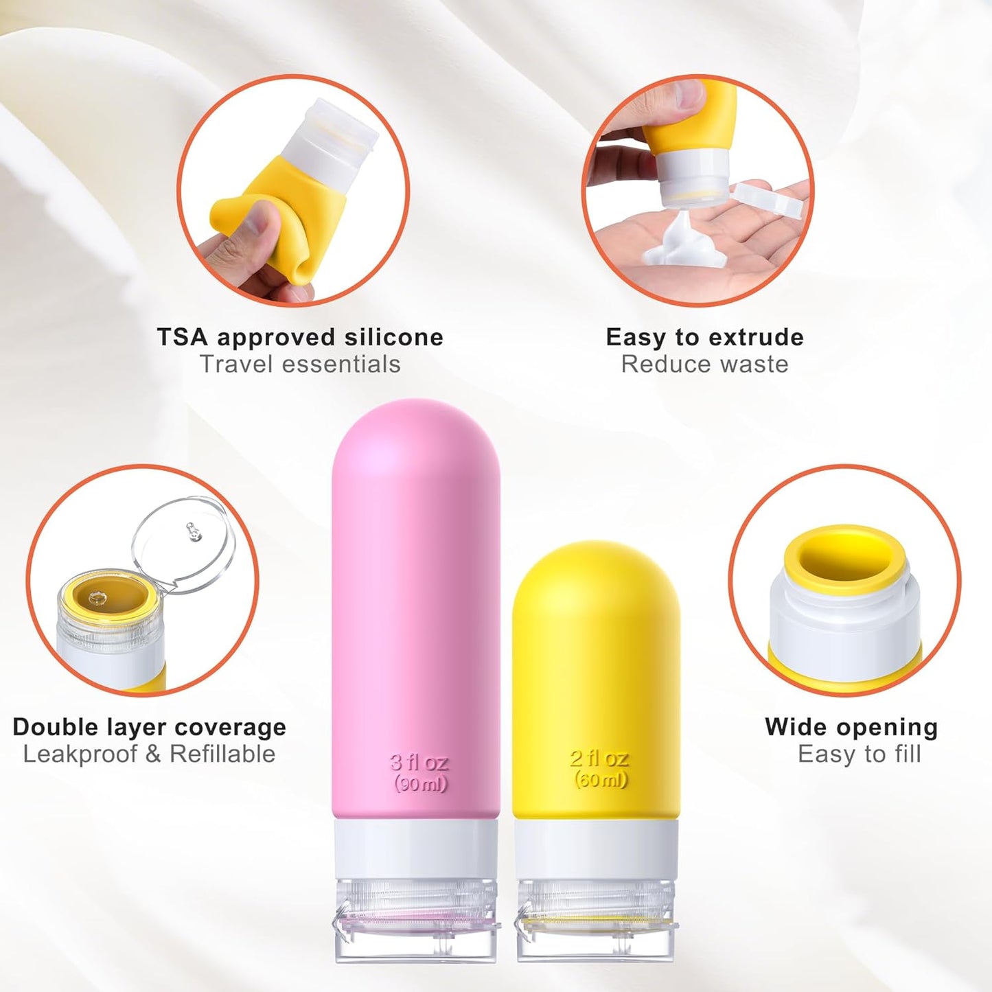 Travel Bottles for Toiletries - TSA Approved Silicone Containers | 20-Pack Leak Proof Refillable Travel Size Bottles