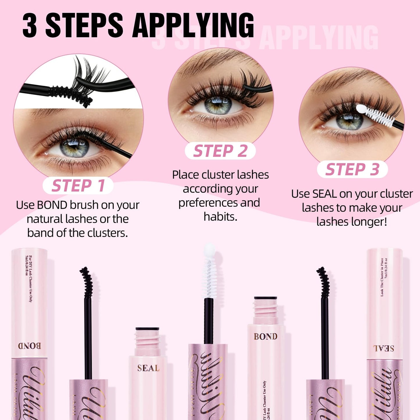 Uilulu Lash Clusters Glue - Waterproof 2-in-1 Black Adhesive for Strong Hold | 7ml + 7ml