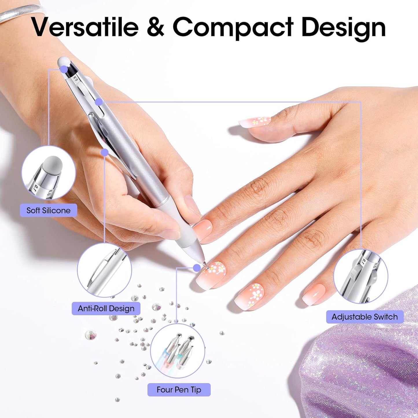 Gellen 5-in-1 Nail Dotting Pen - Double-End Nail Art Tool for Gems, Gradient & Chrome | DIY Manicure