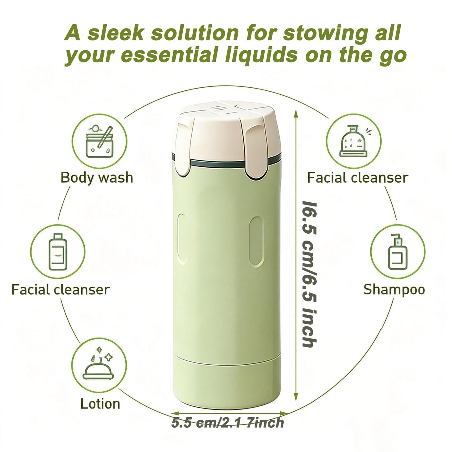 4 in 1 Travel Dispenser Bottles, Leak Proof Travel Bottles for Toiletries, 4 Pack 30ML Refillable Travel Size Containers for Shampoo, Onditioner, Travels Essentials (Green)