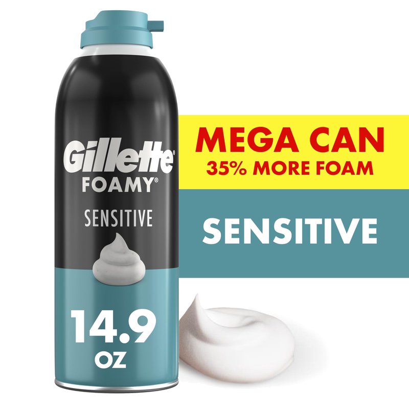 Gillette Foamy Sensitive Shave Foam for Men, Protection Against Shaving Irritation, Quick and Smooth Shave, sensitive skin, shaving cream, 14.9oz