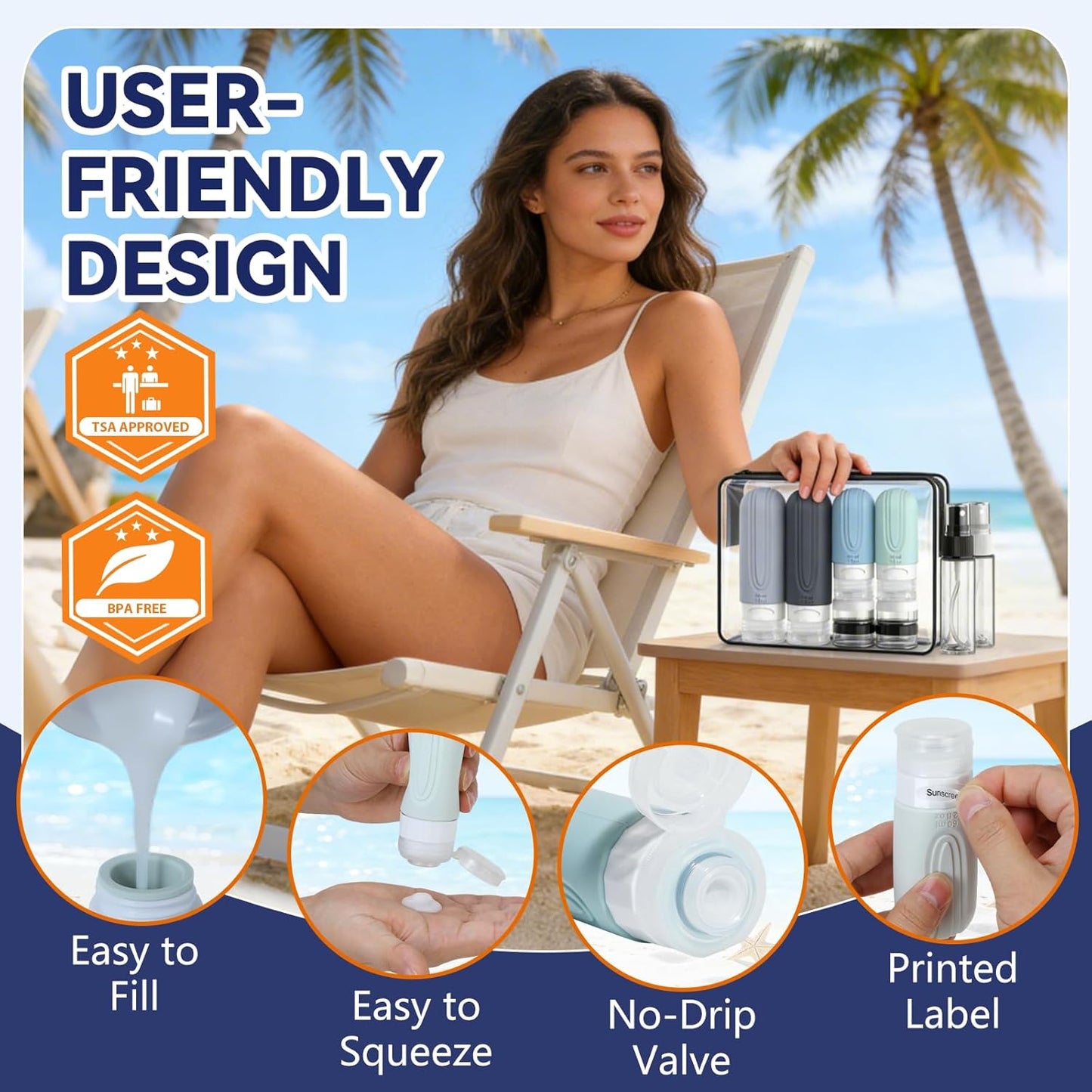 Travel Bottles for Toiletries - TSA Approved Leak Proof Silicone Set | 10 Pack Gray Containers