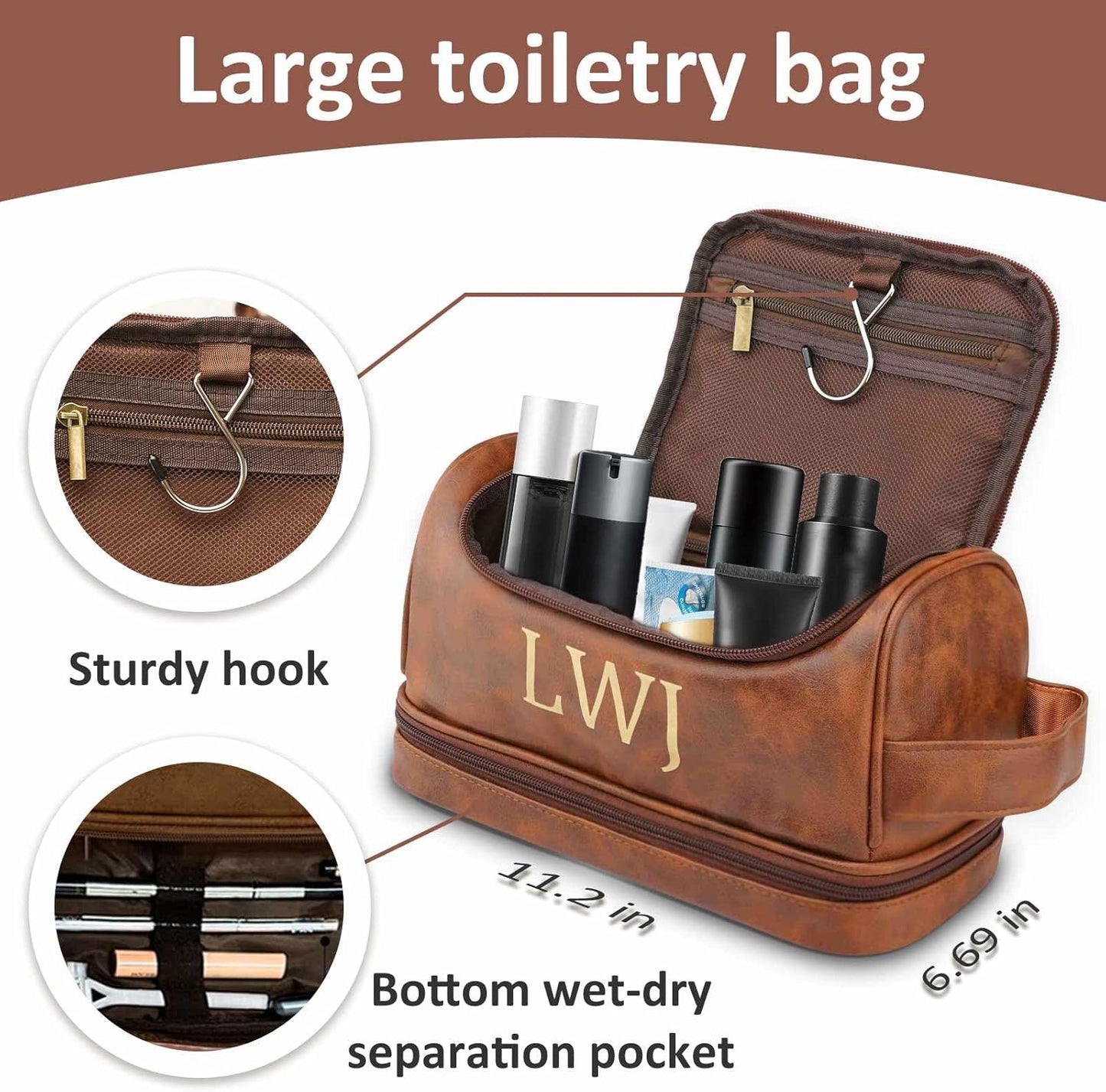 Personalized Toiletry Bag for Men - Custom Leather Shaving Bag | Engraved Travel Gift for Dad, Husband, Groomsmen, Son