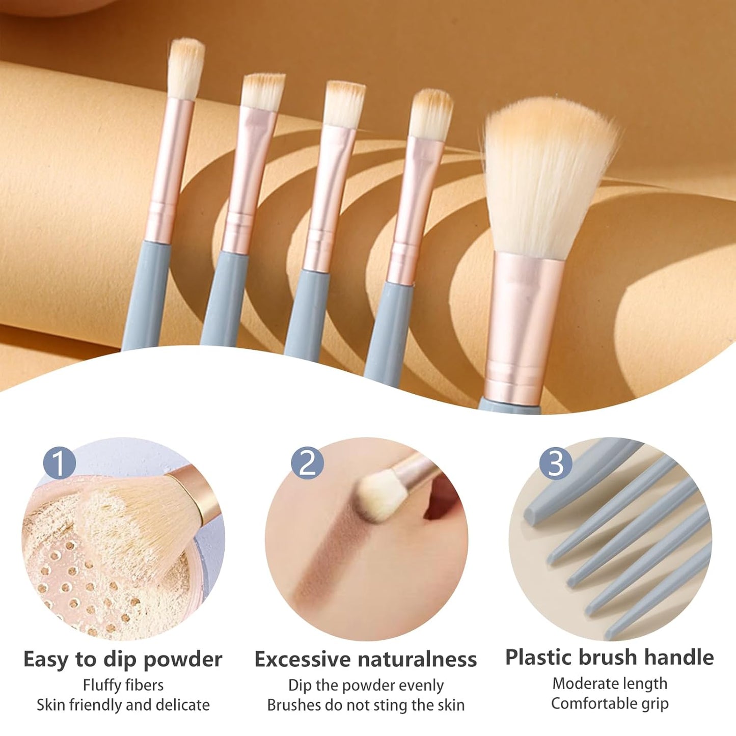Travel Makeup Brush Set - Portable 5 PCS Mini Brushes with Mirror | Essential Cosmetic Tools for Eyeshadow & Contour (Blue)