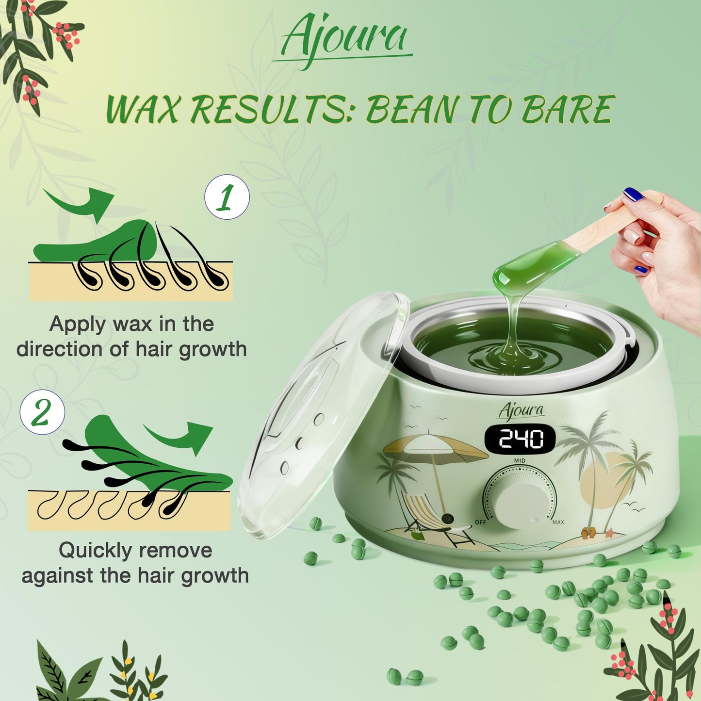 Ajoura Home Wax Warmer Kit for Waxing, Brazilian Sensitive Skin Hair Removal ,Women Men, Eyebrows, Bikini, Face, Armpit, Legs
