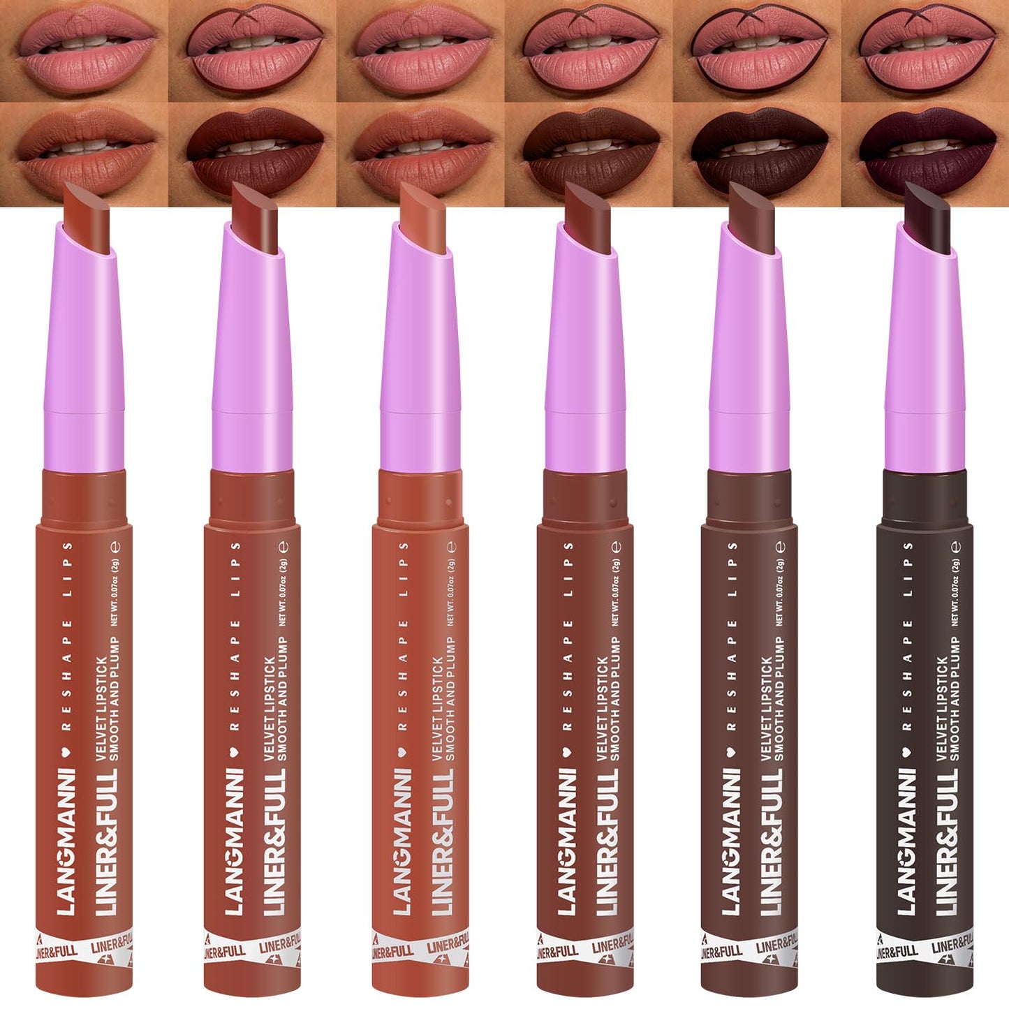 Langmanni Velvet Matte Lipstick Set - 8Pcs 2-in-1 Lip Liner & Full-Size Lipstick | Unique Teardrop Shape Gift for Women