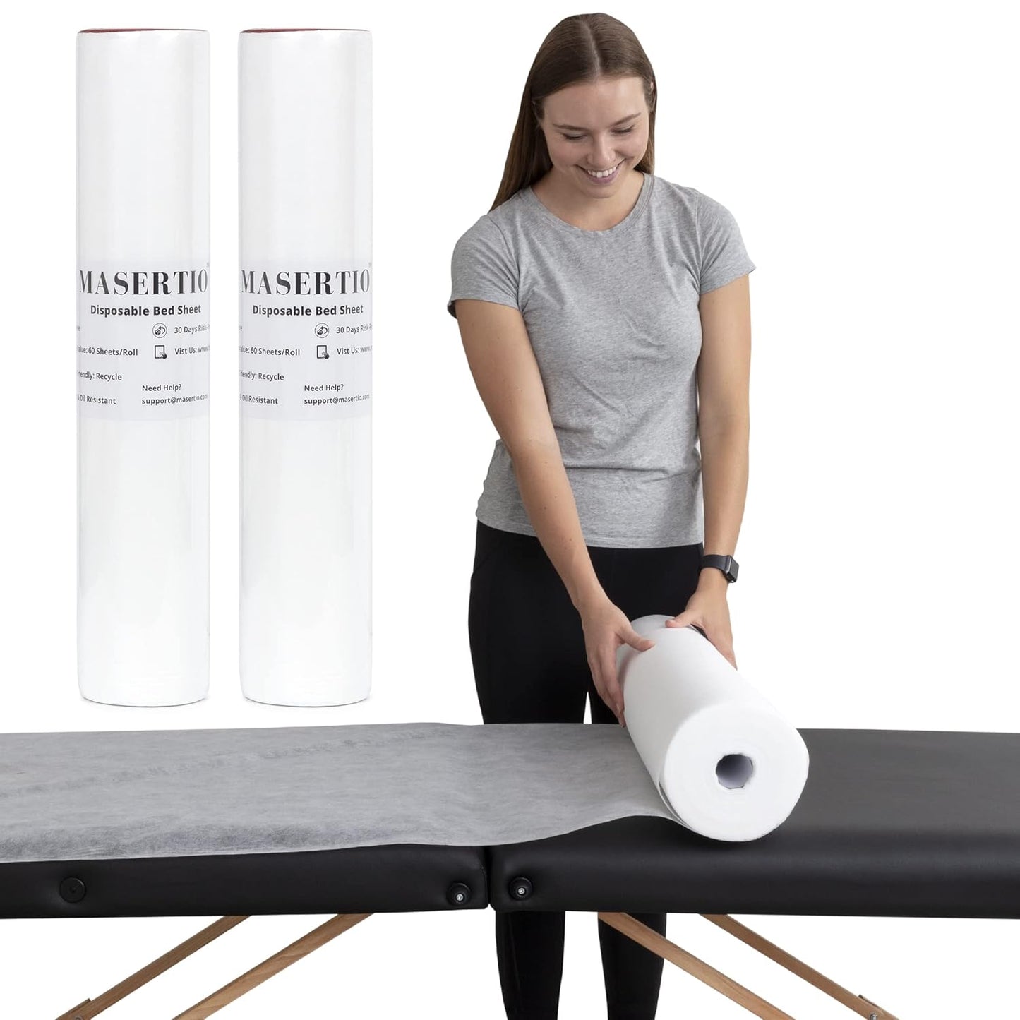 Disposable Massage Bed Cover - Non-Woven, Crinkle-Free Sheets | 31.5 x 71 Inches, 60 Sheets Per Roll