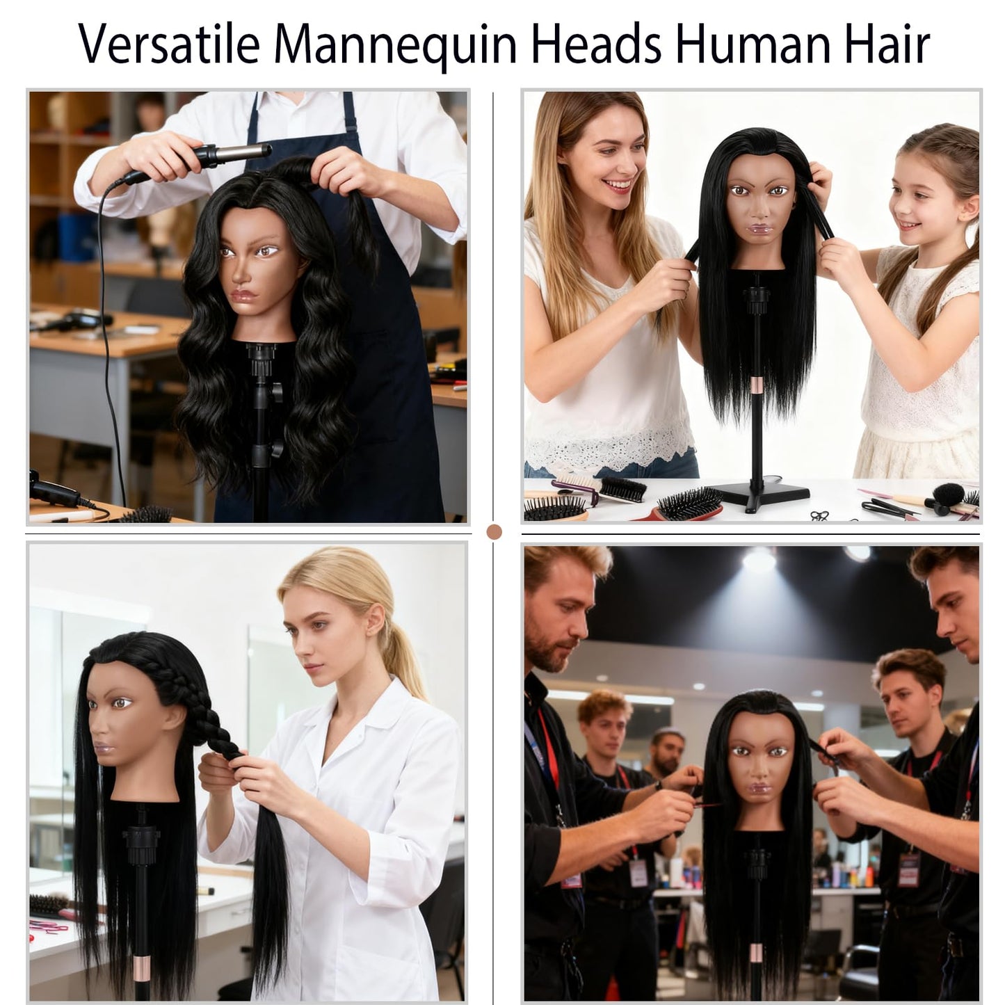 100% Real Hair Mannequin Head,TopDirect 26''Black Hairdresser Cosmetology Doll Head Styling,Manikin Heads Hairs Braiding DIY Styling with Clamp Holder and Tools Set